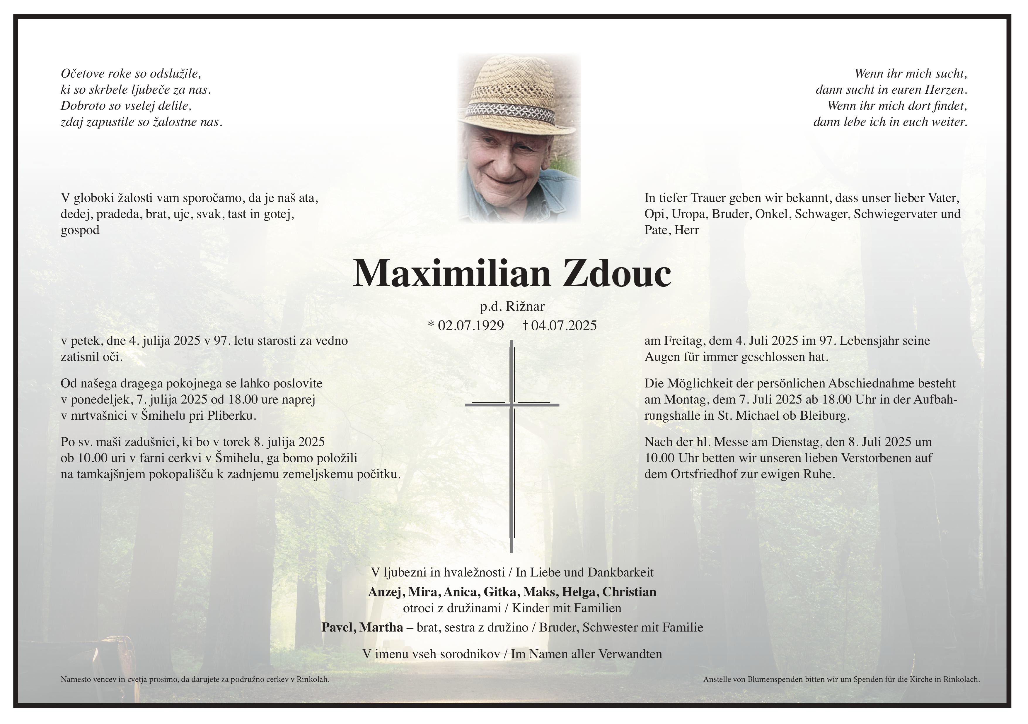 Traueranzeige von Maximilian Zdouc