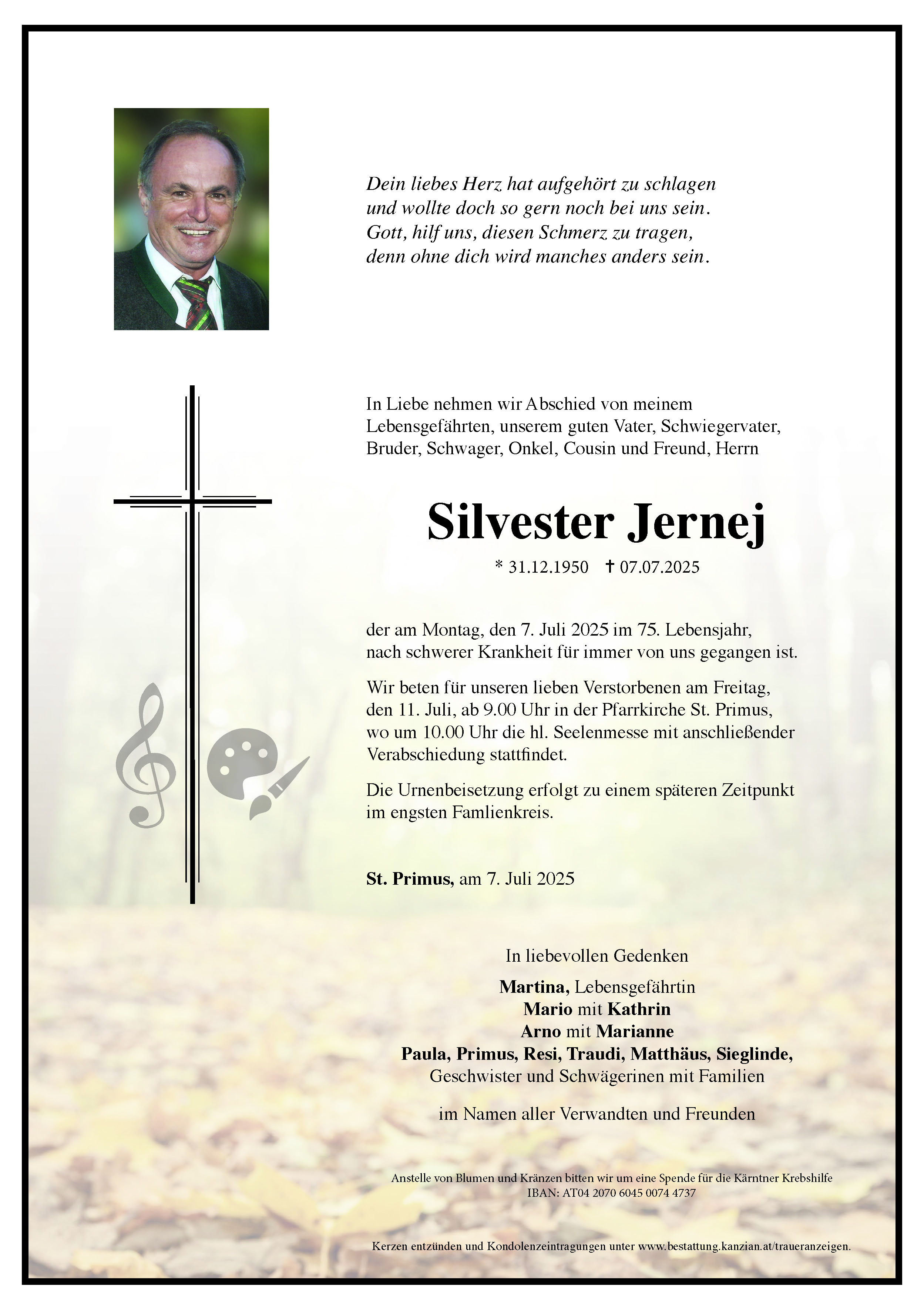 Traueranzeige von Silvester Jernej