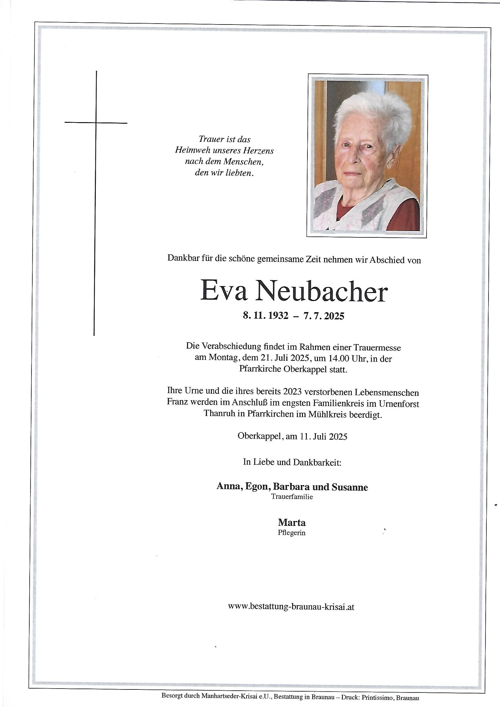 Traueranzeige von Eva Neubacher
