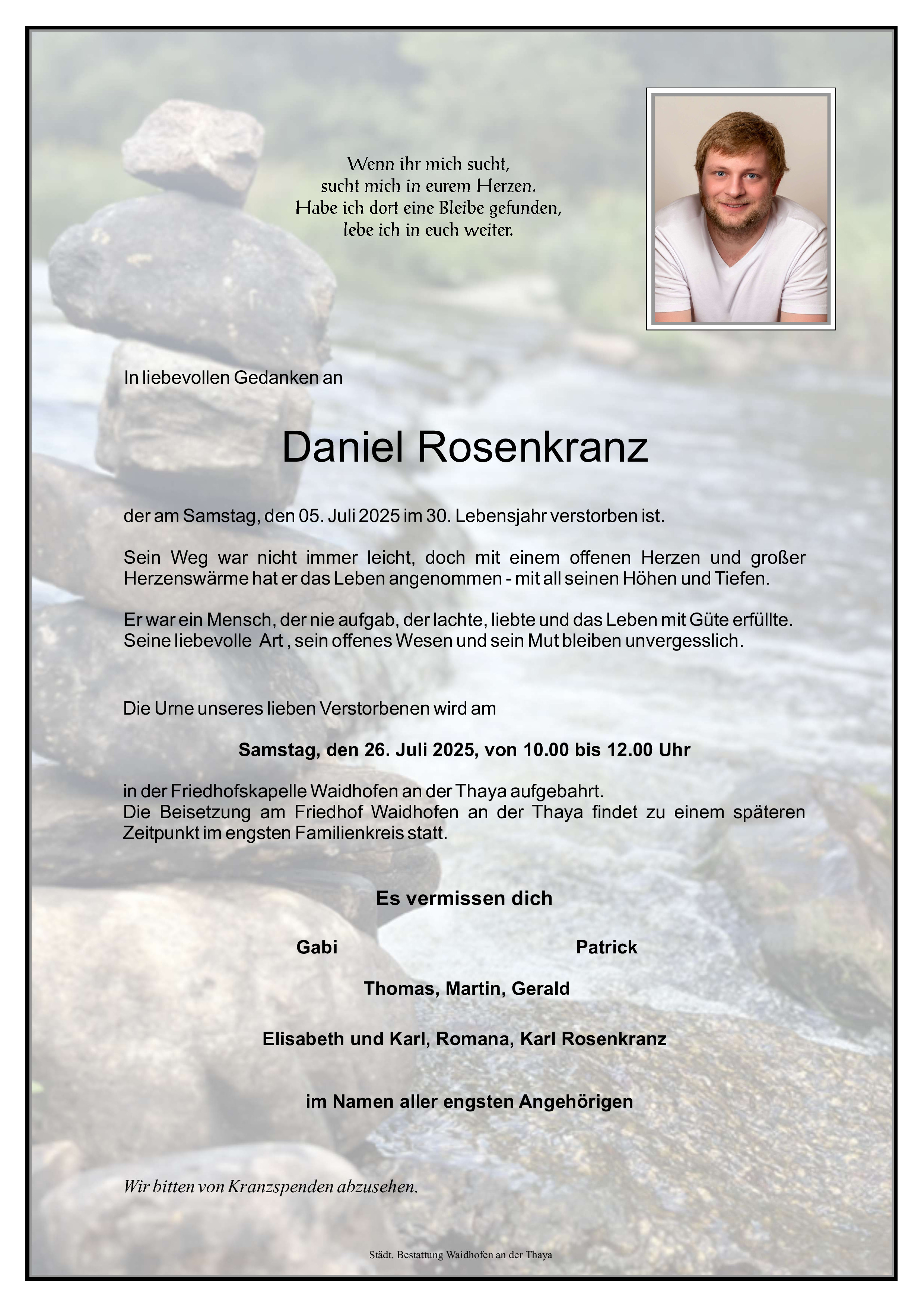 Traueranzeige von Daniel Rosenkranz