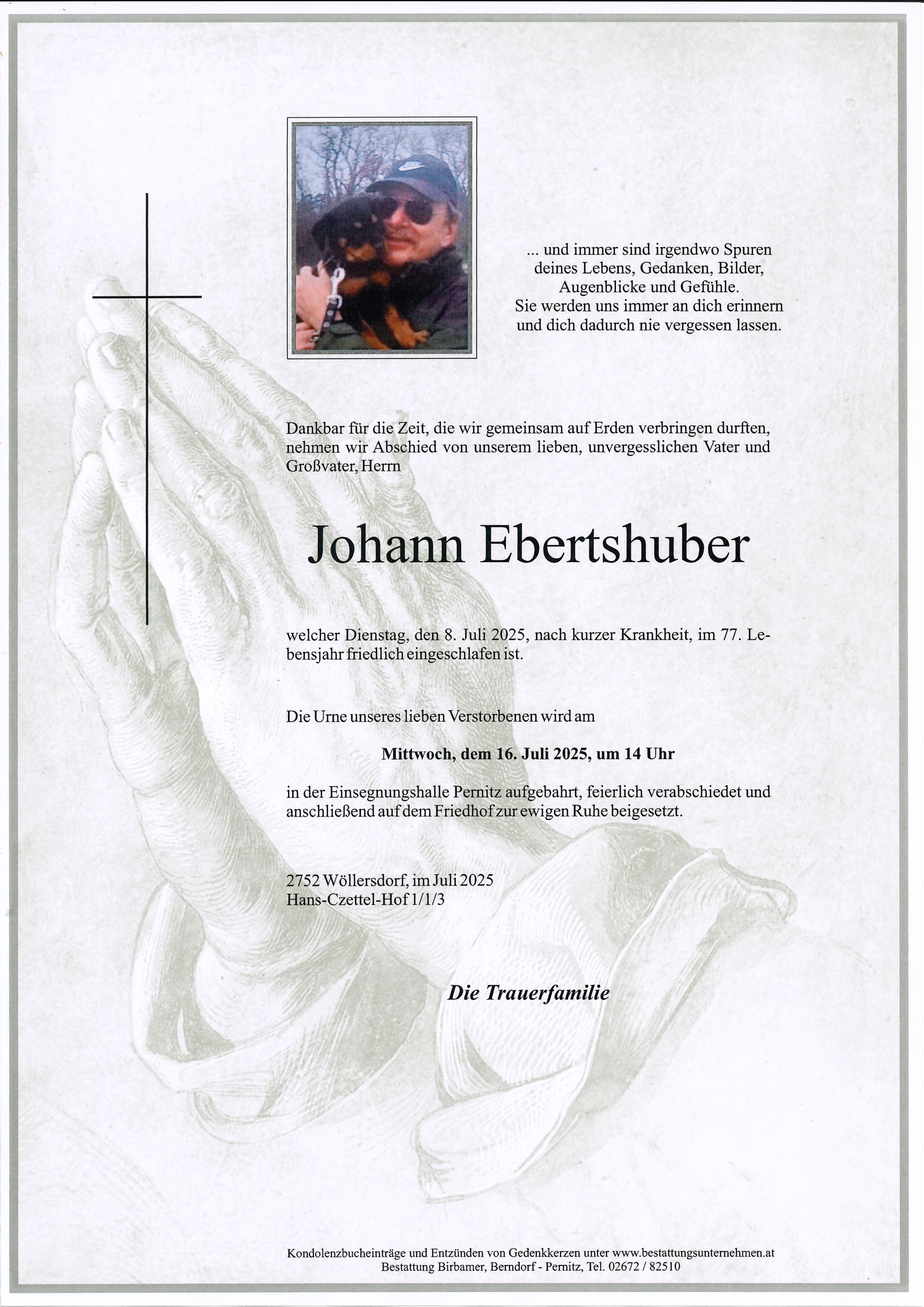 Traueranzeige von Johann Ebertshuber