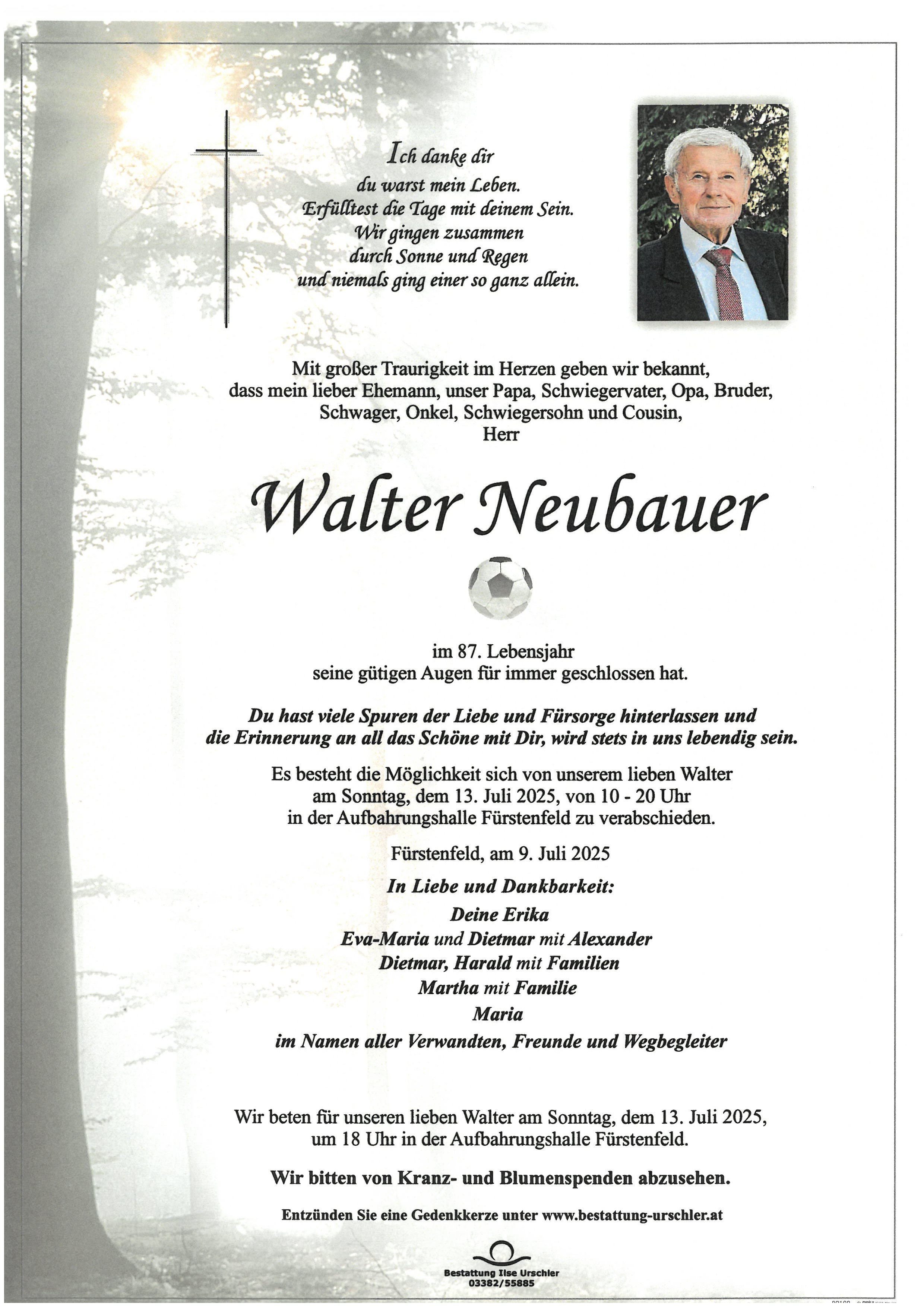 Traueranzeige von Walter Neubauer