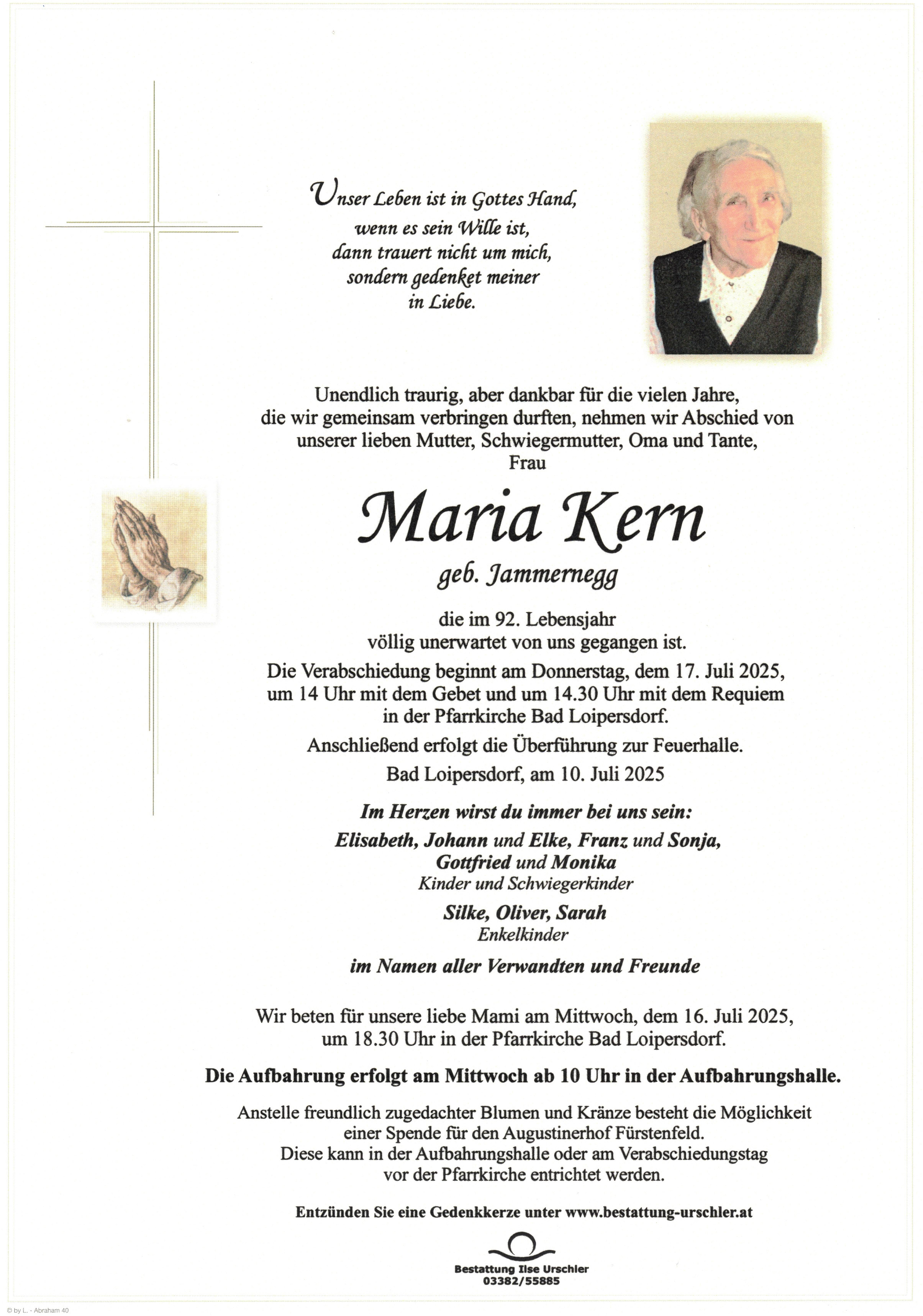 Traueranzeige von Maria Kern