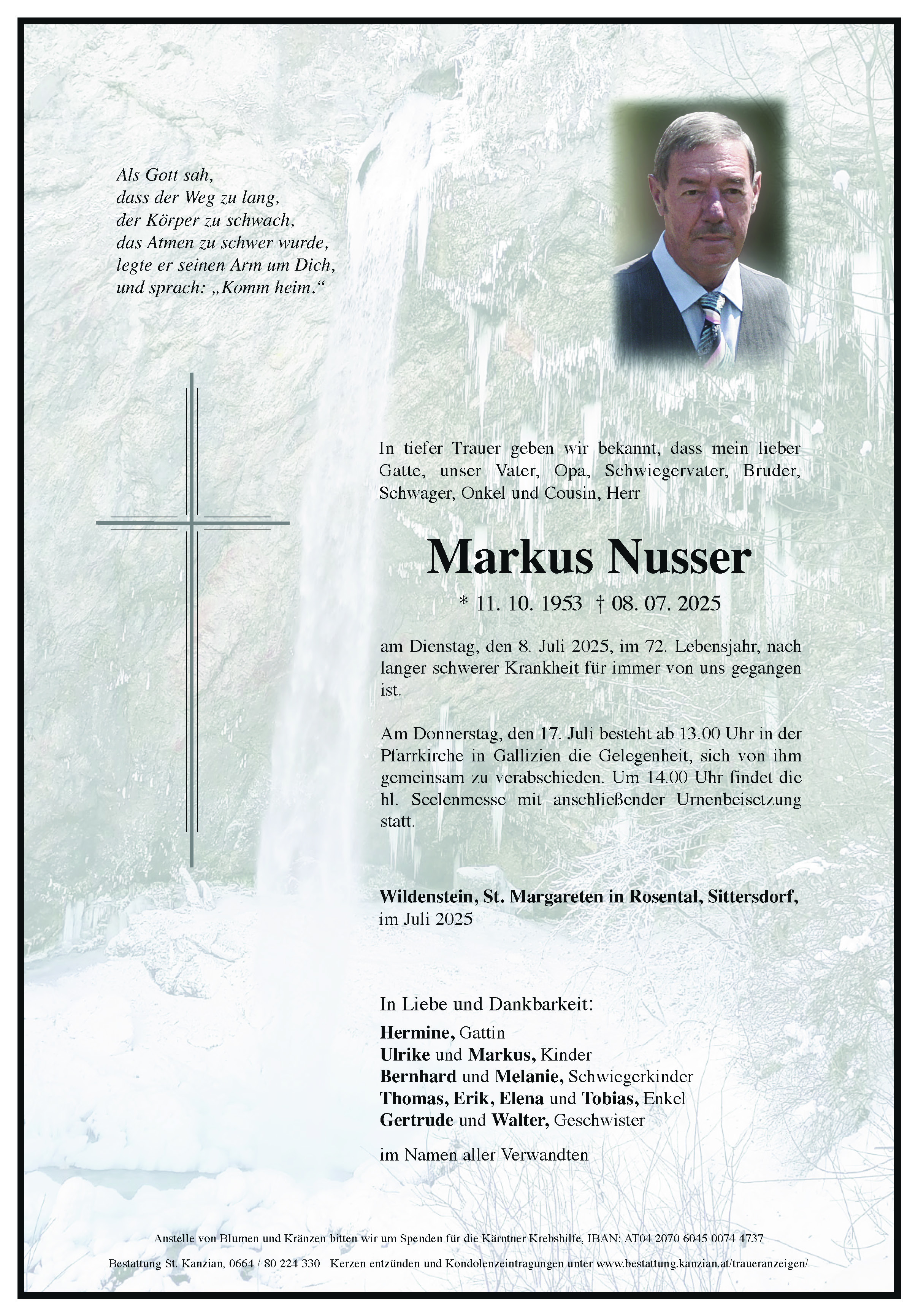 Traueranzeige von Markus Nusser