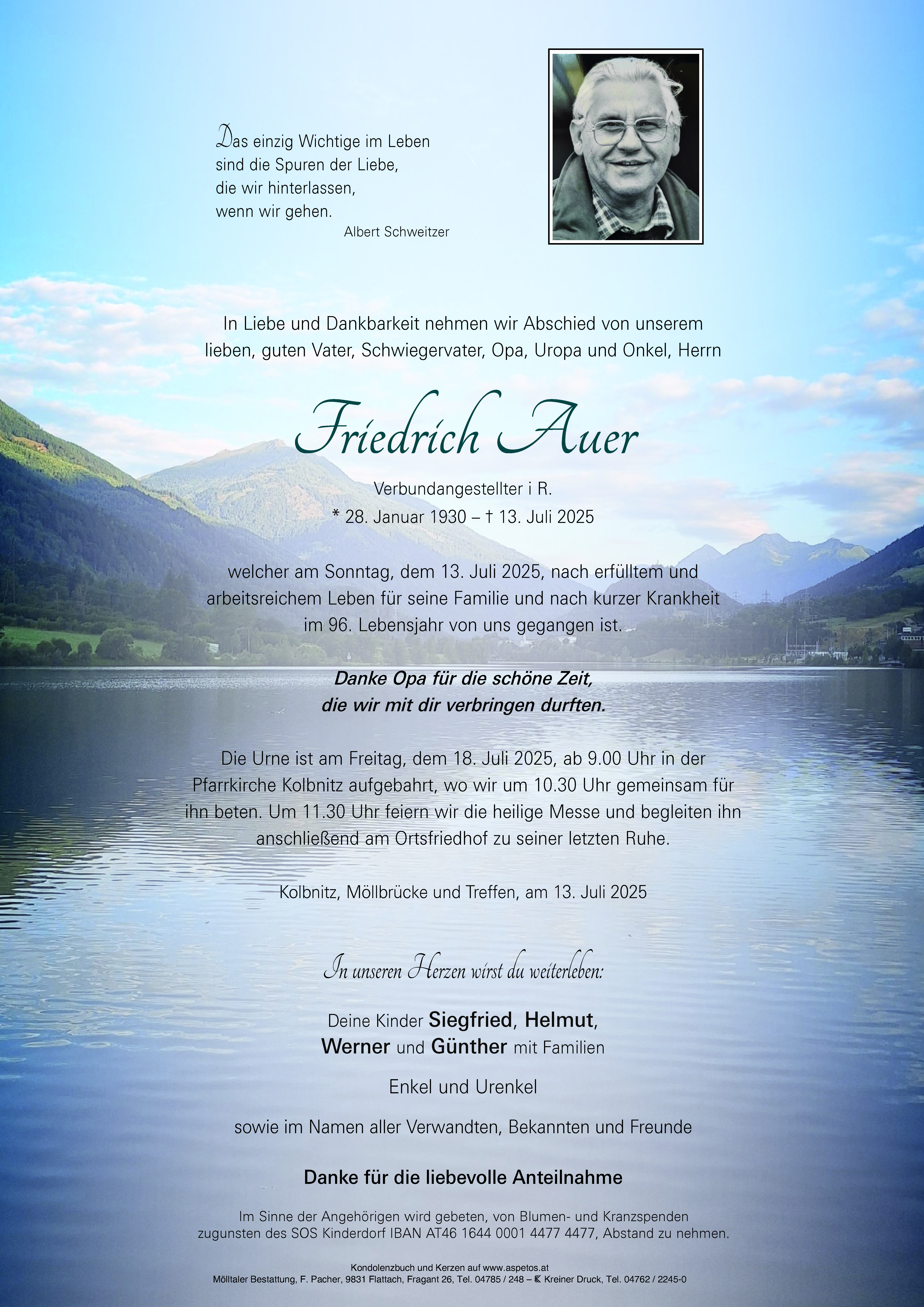 Traueranzeige von Friedrich Auer