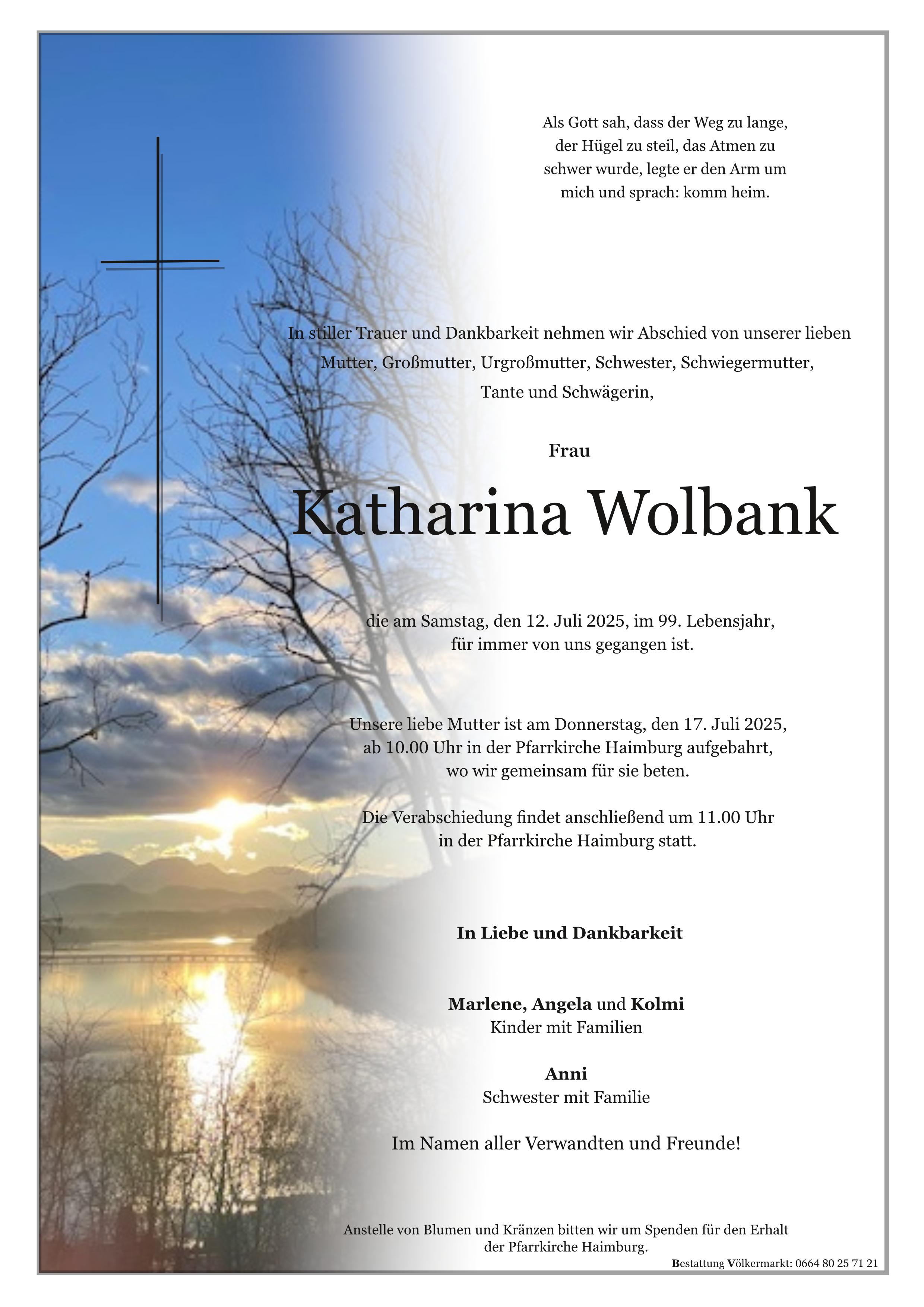 Traueranzeige von Katharina Wolbank