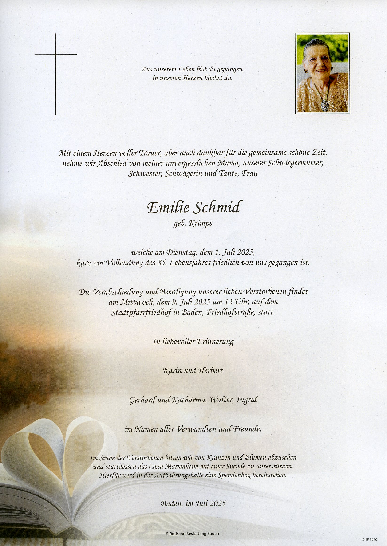 Traueranzeige von Emilie Schmid