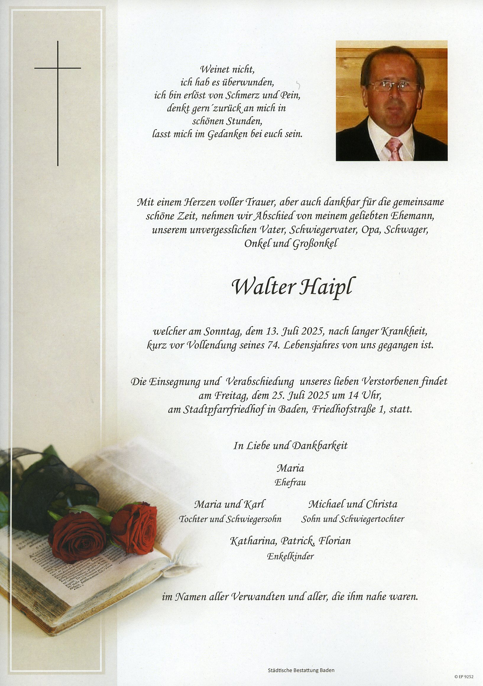 Traueranzeige von Walter Haipl