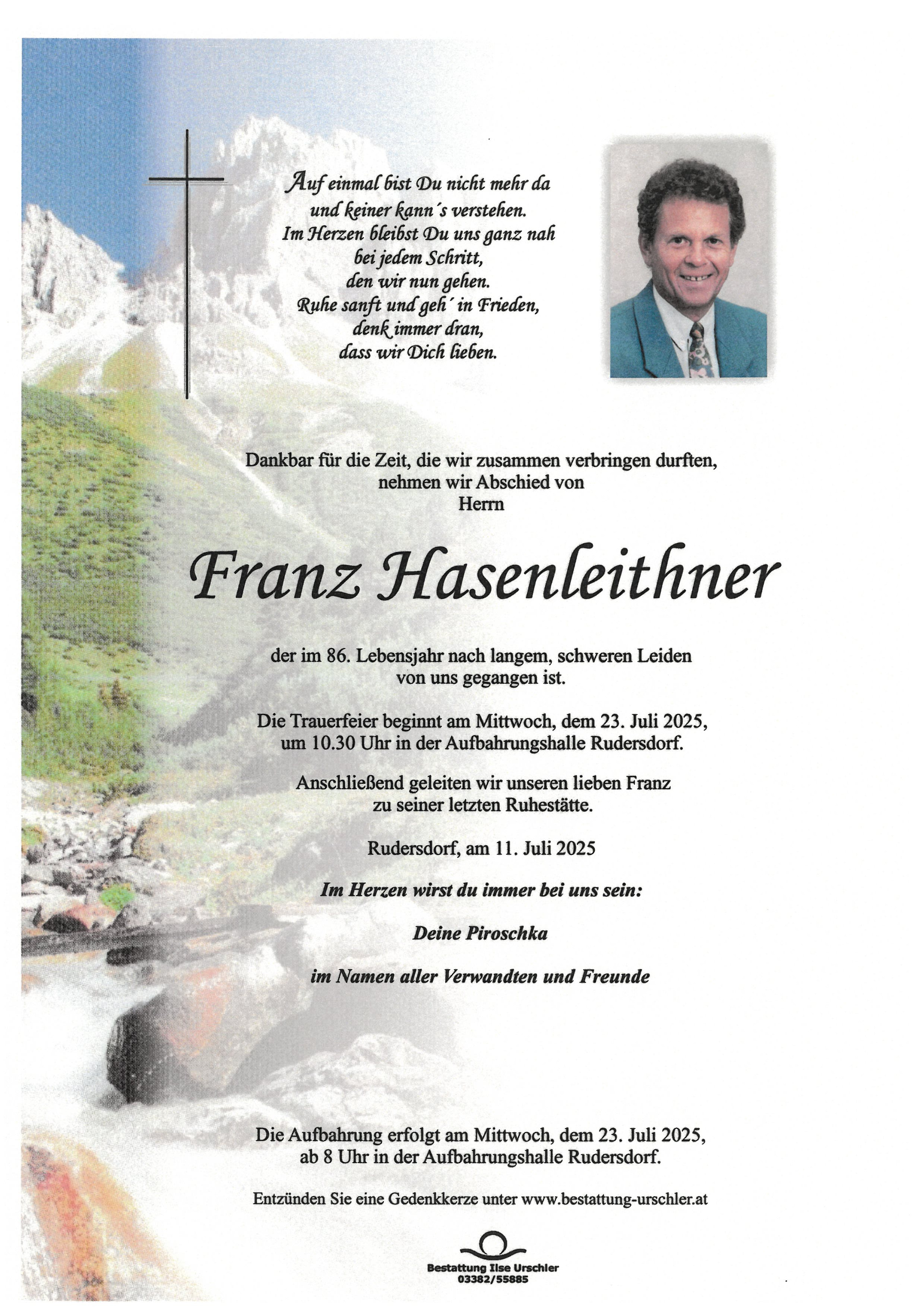Traueranzeige von Franz Hasenleithner