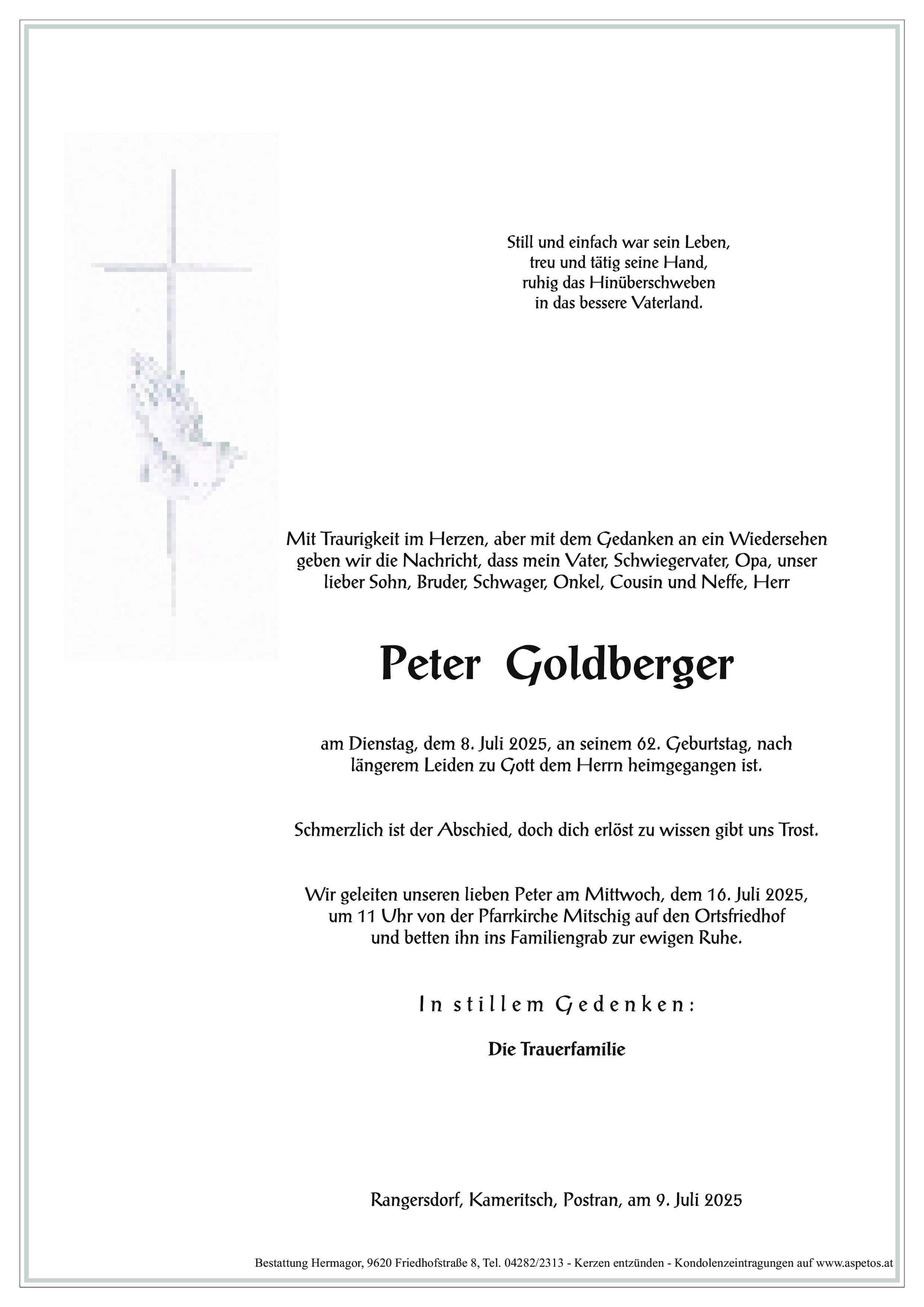 Traueranzeige von Peter Goldberger