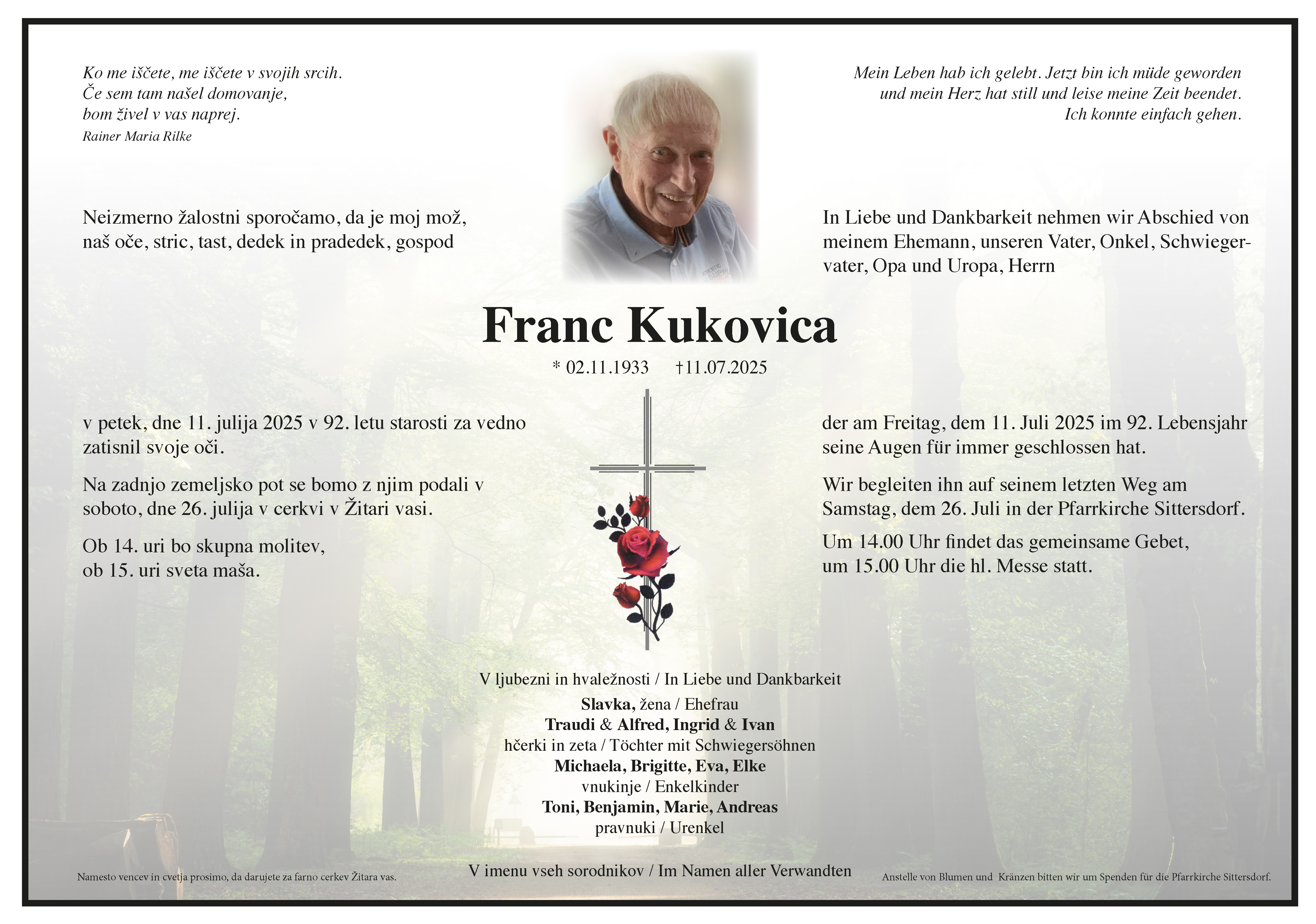 Traueranzeige von Franc Kukovica