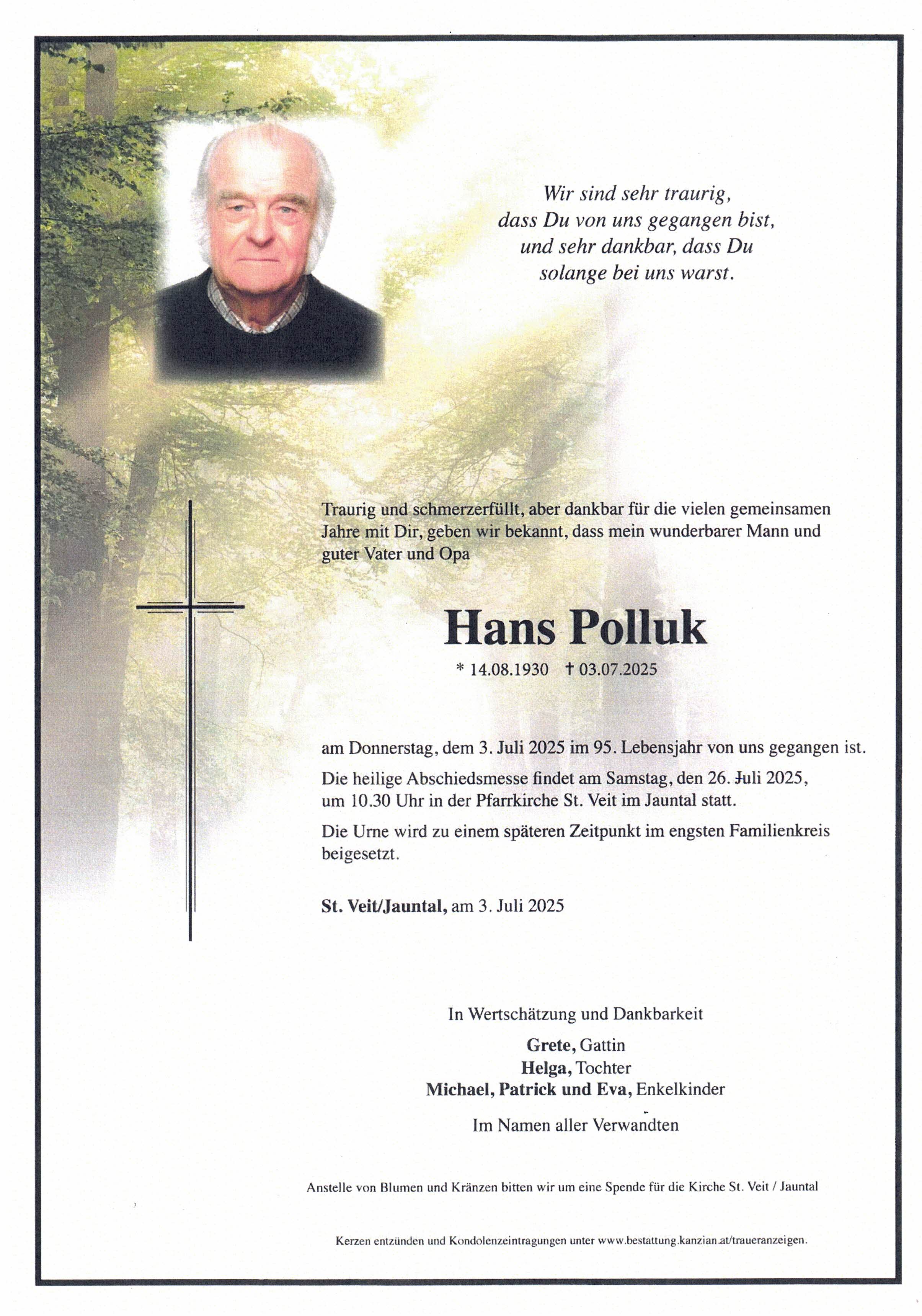 Traueranzeige von Hans Polluk