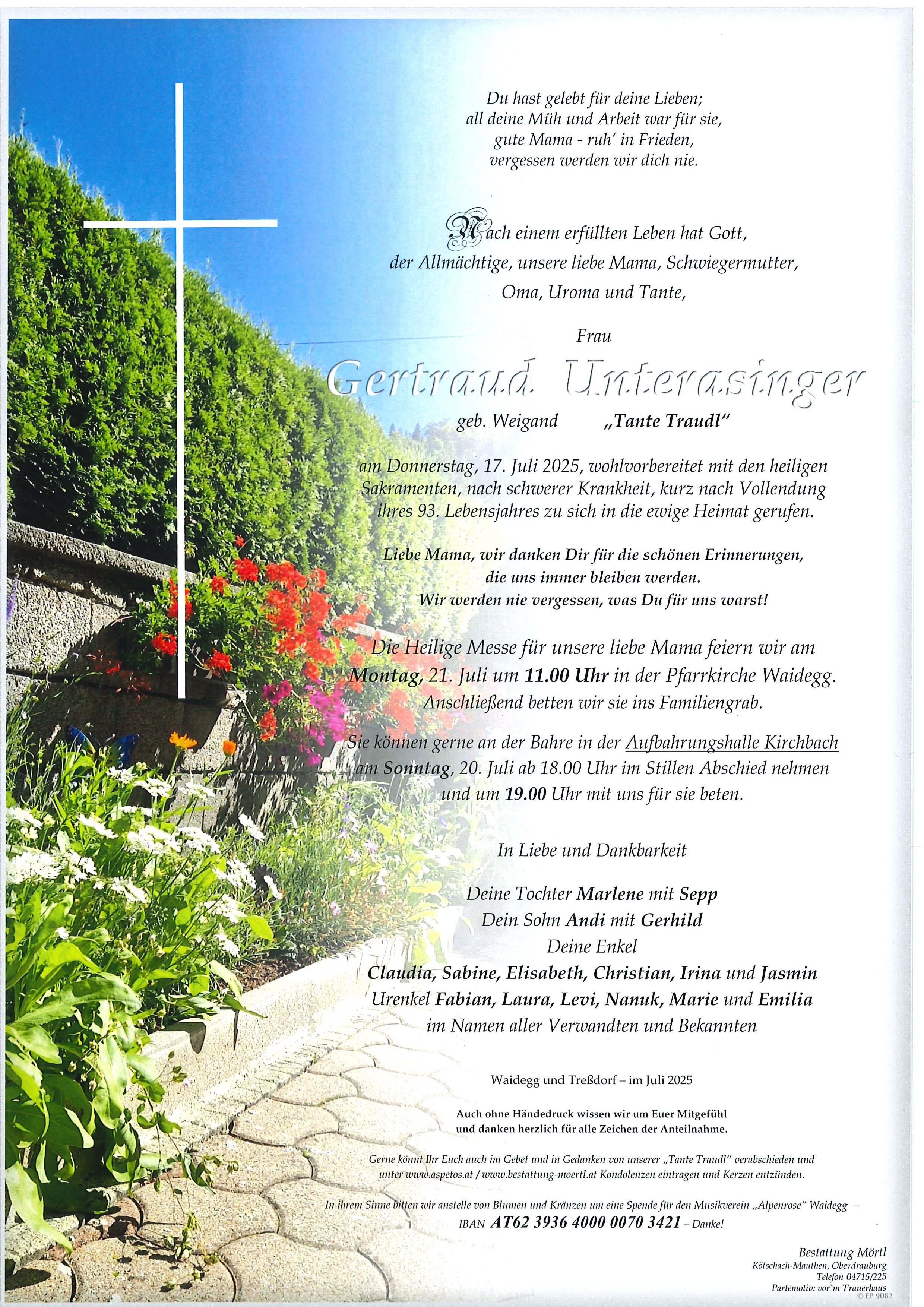 Traueranzeige von Gertraud Unterasinger