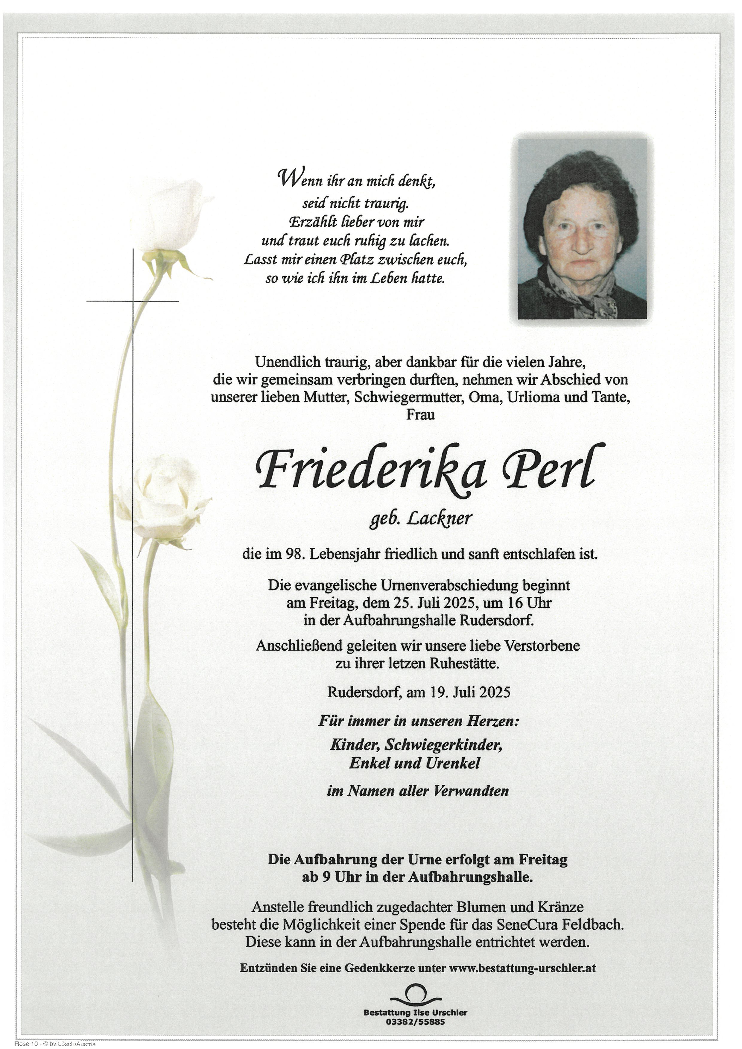 Traueranzeige von Friederika Perl