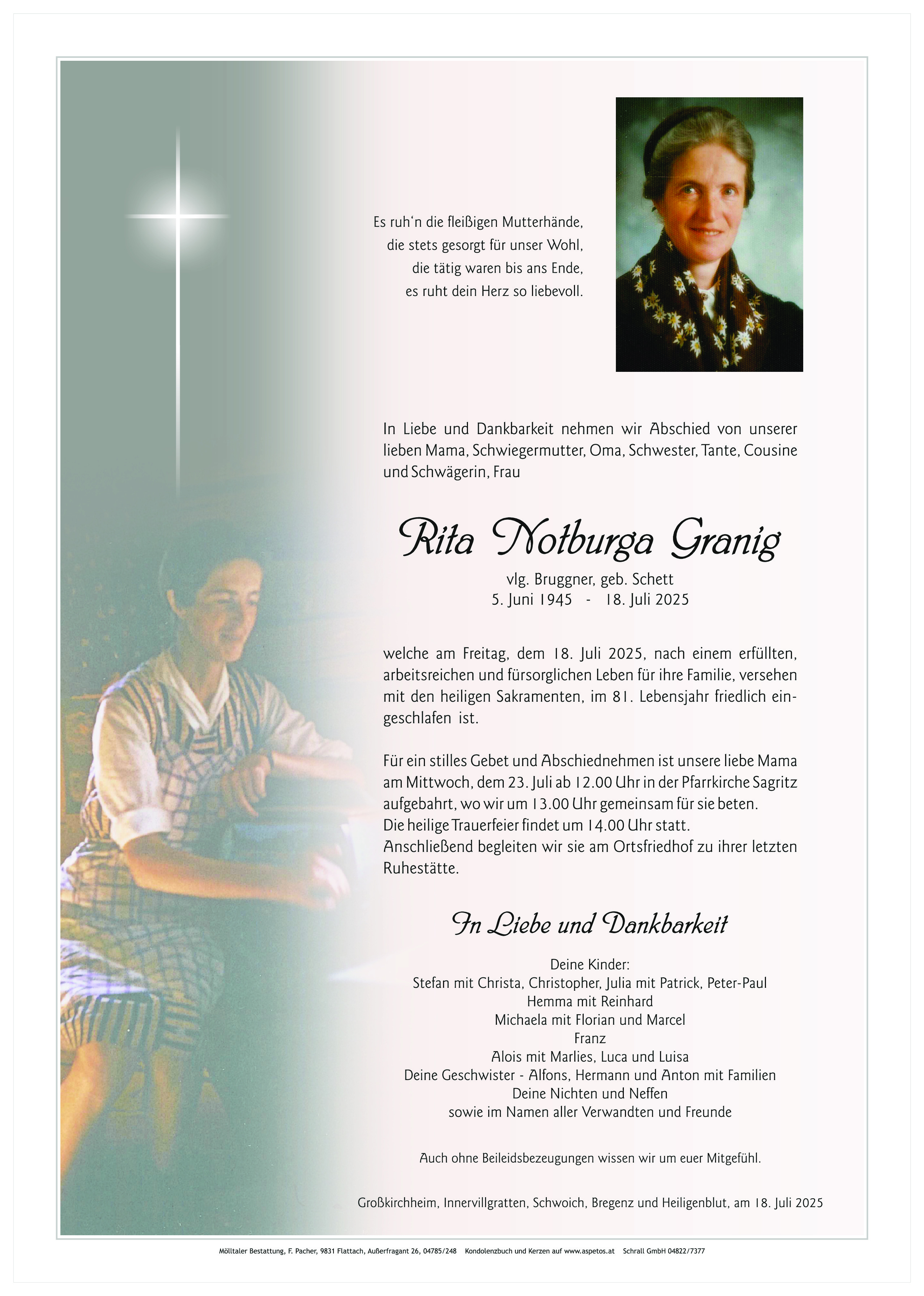 Traueranzeige von Rita Granig
