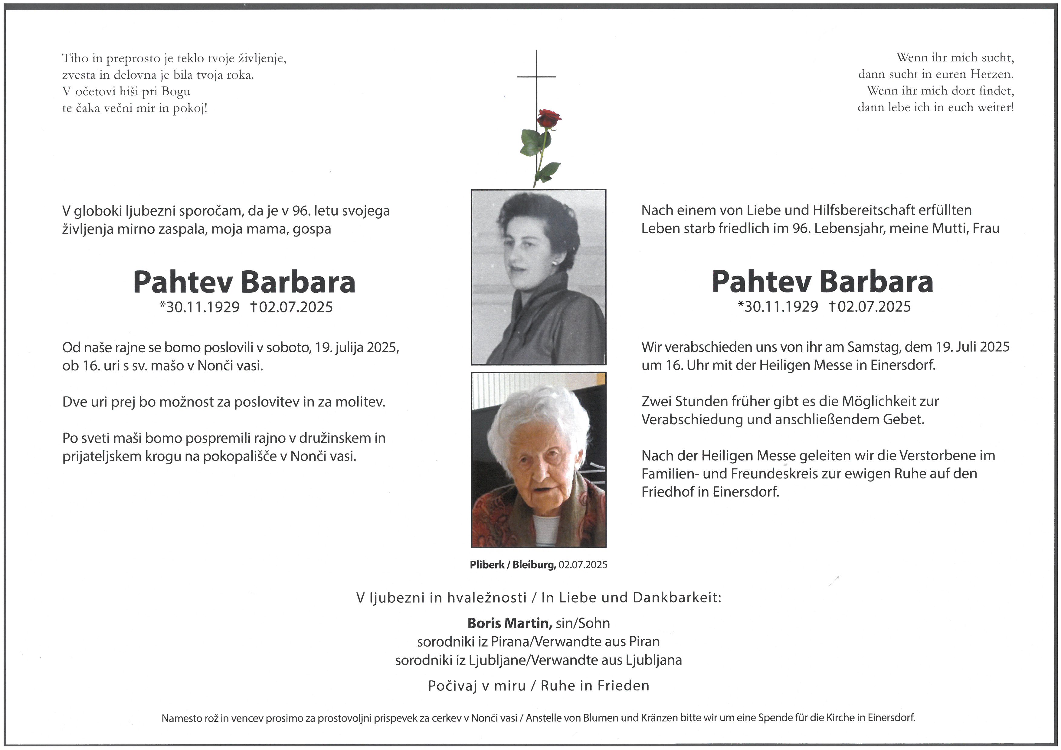 Traueranzeige von Barbara Pahtev