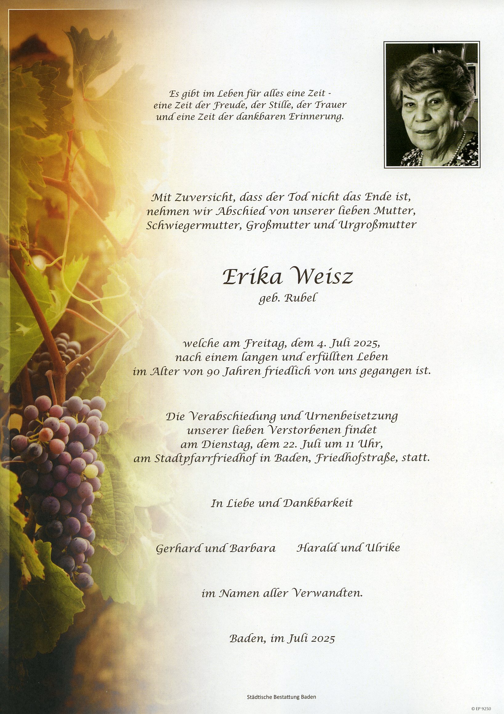 Traueranzeige von Erika Weisz