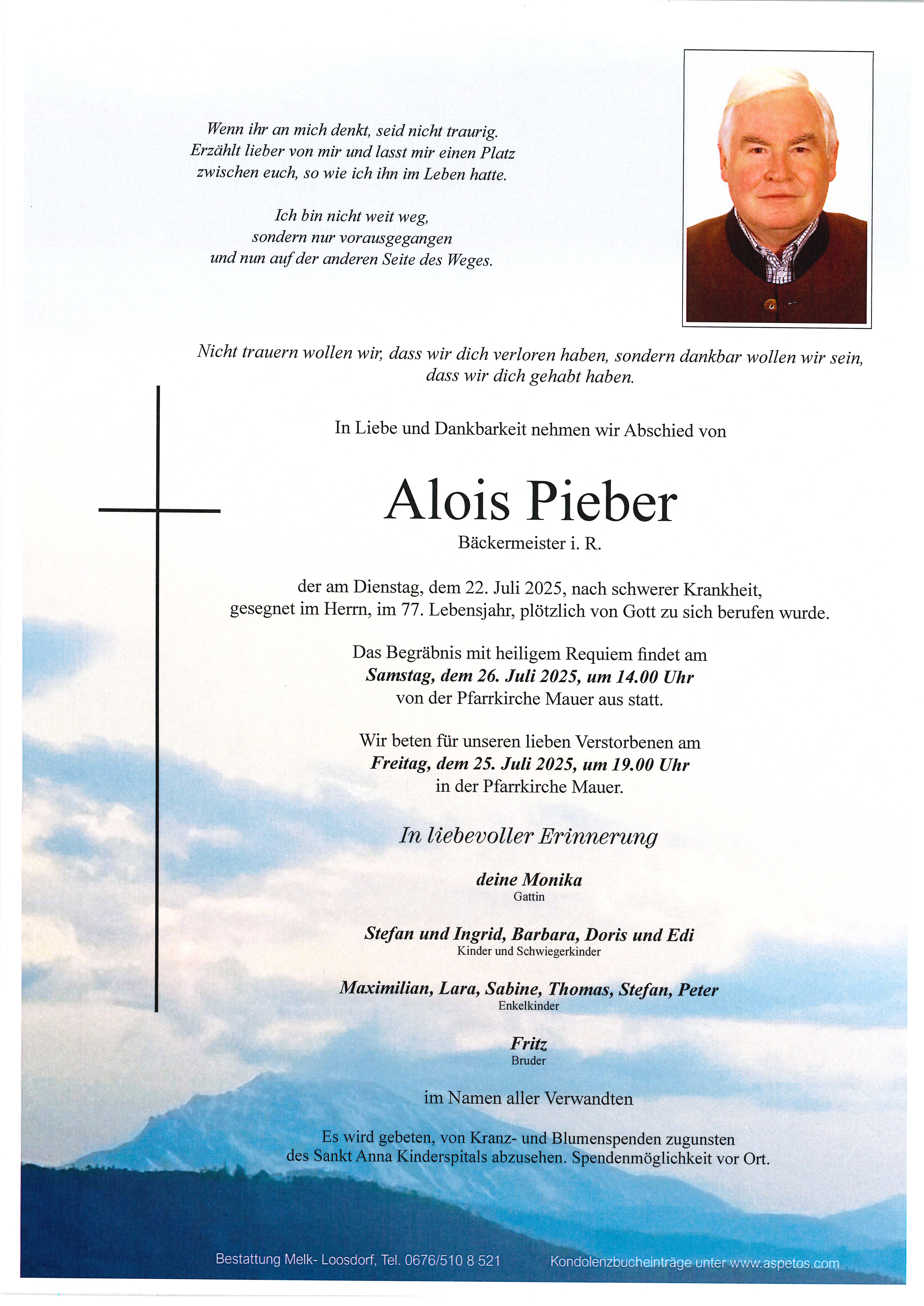 Traueranzeige von Alois Pieber