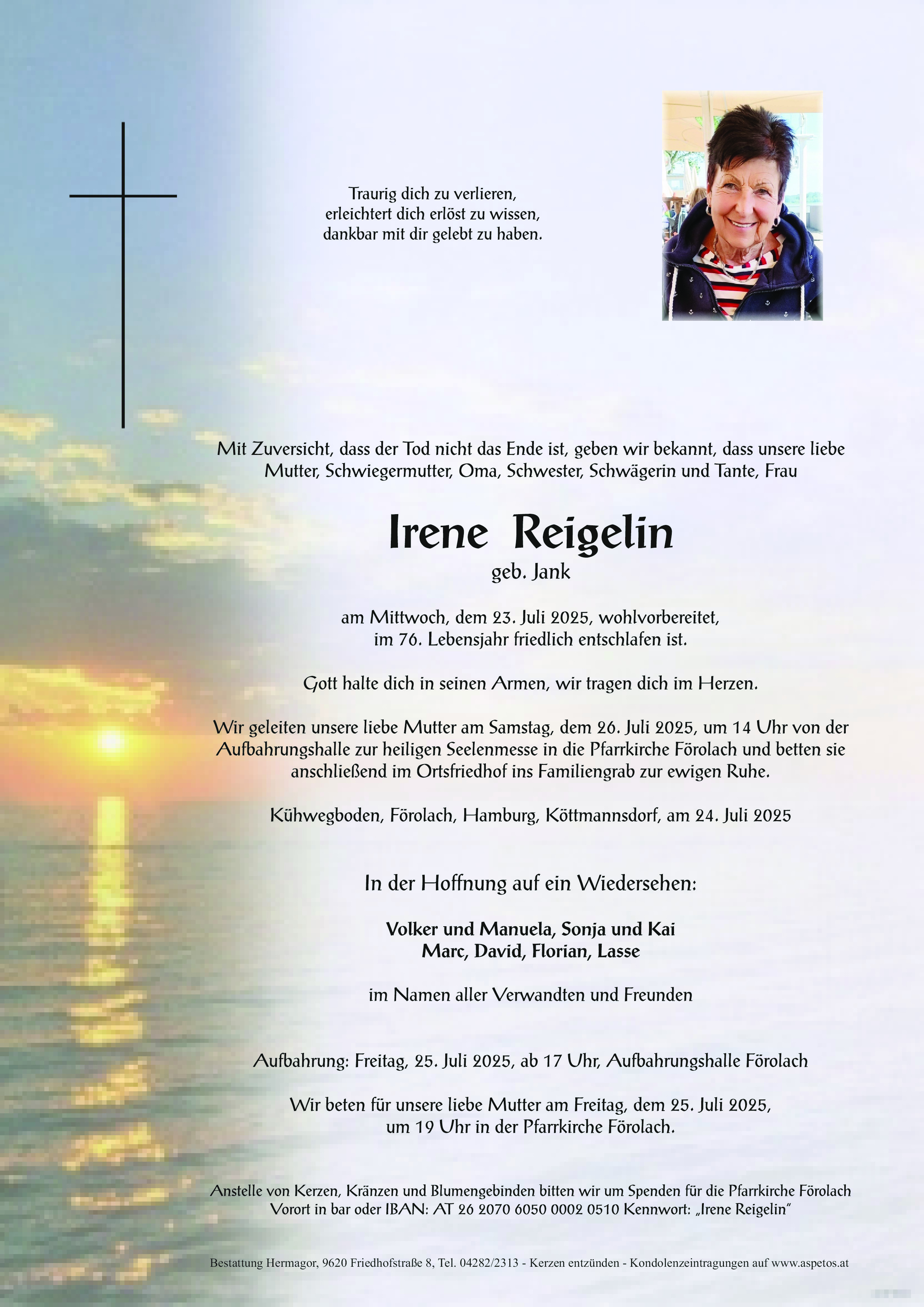 Traueranzeige von Irene Reigelin