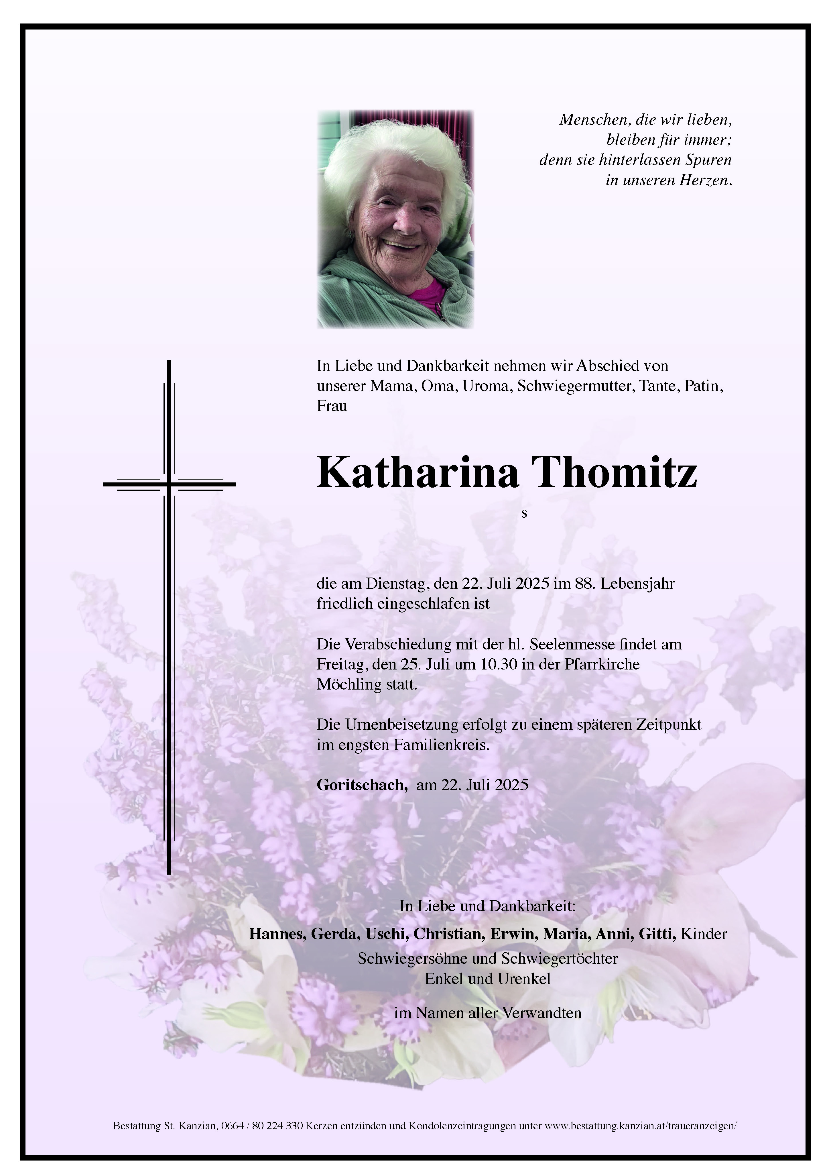 Traueranzeige von Katharina Thomitz