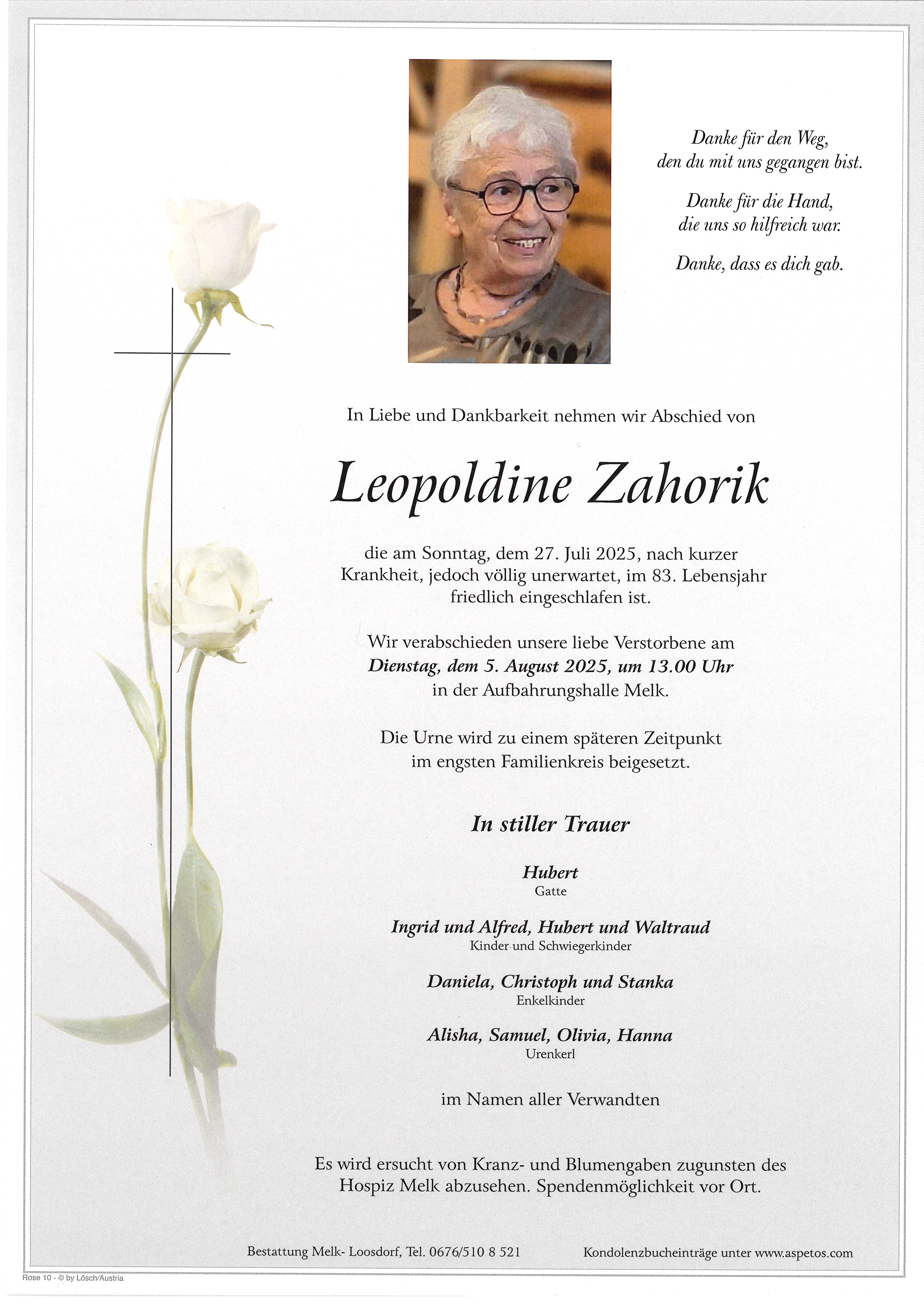 Traueranzeige von Leopoldine Zahorik