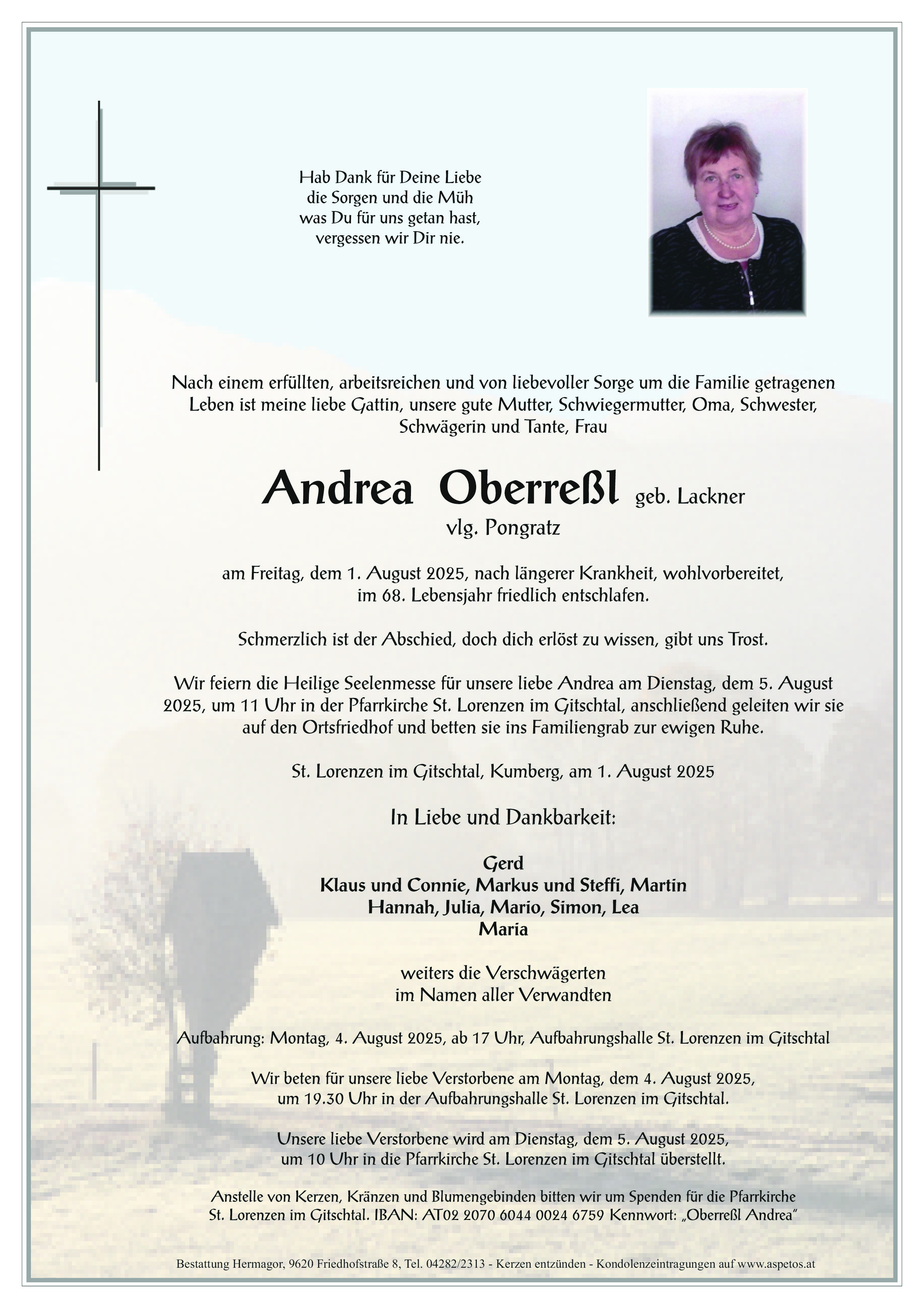 Traueranzeige von Andrea Oberreßl