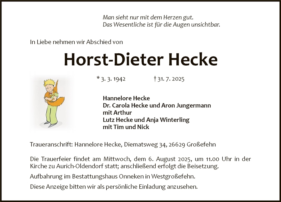 Traueranzeige von Horst-Dieter Hecke
