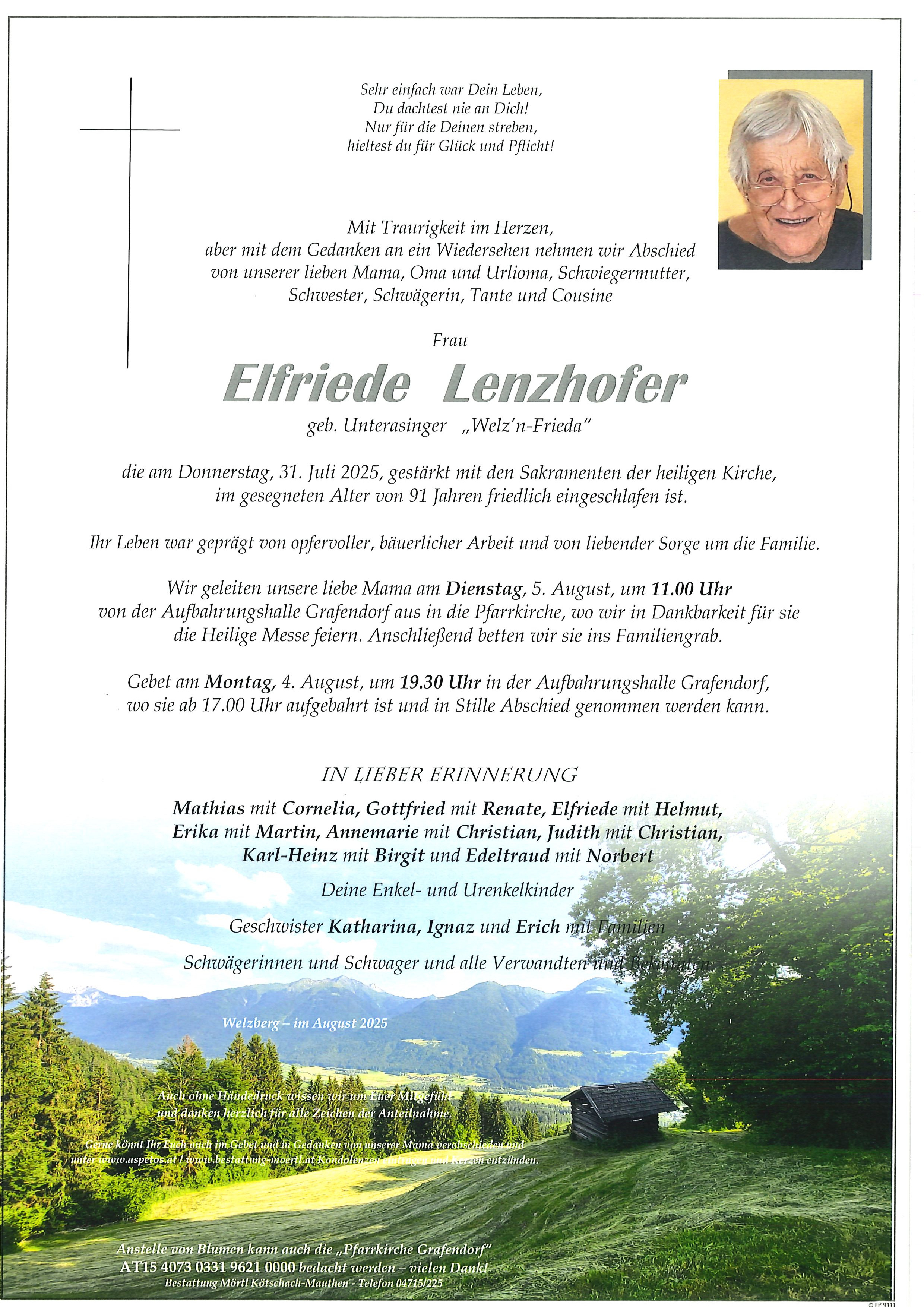 Traueranzeige von Elfriede Lenzhofer
