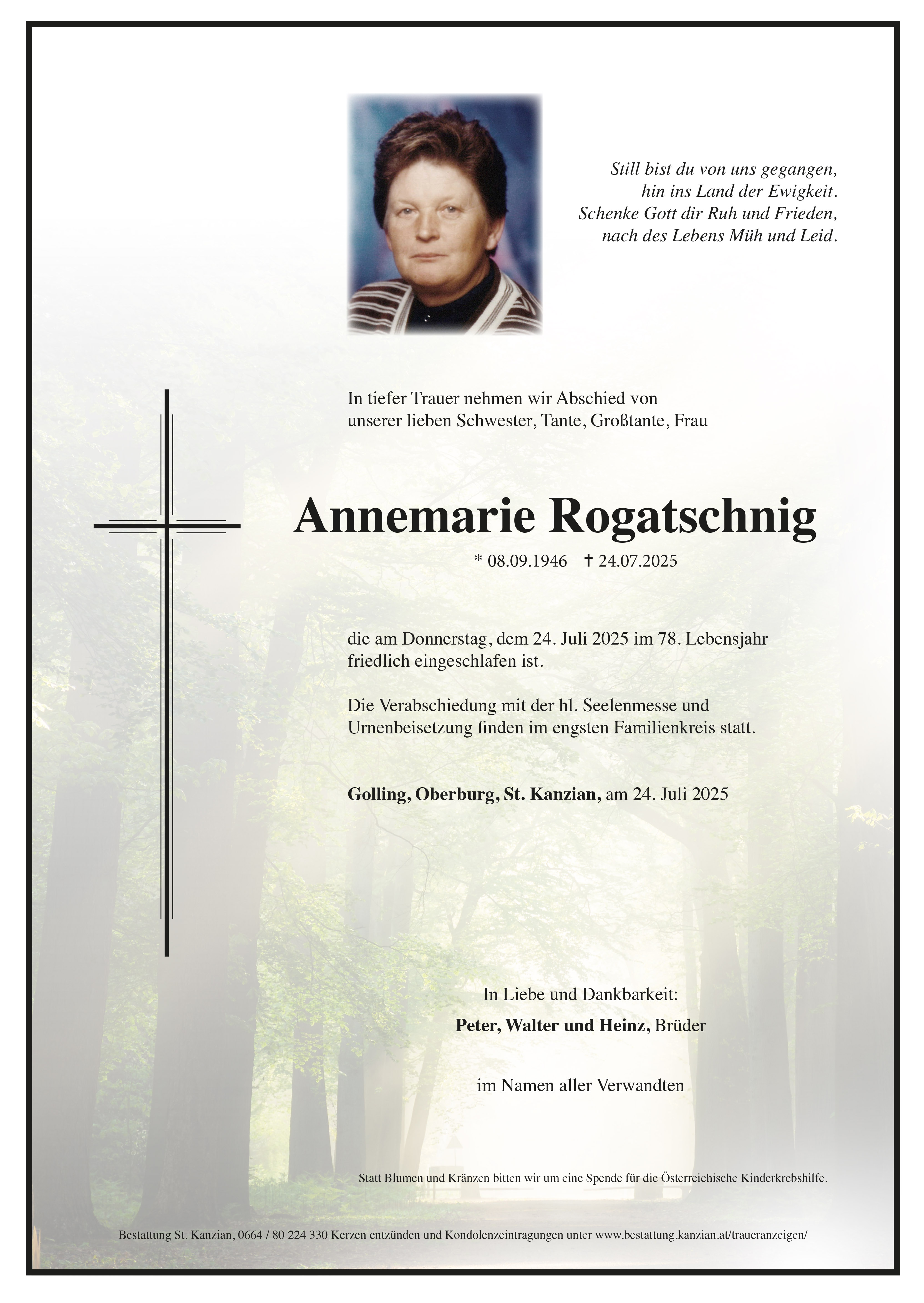 Traueranzeige von Annemarie Rogatschnig