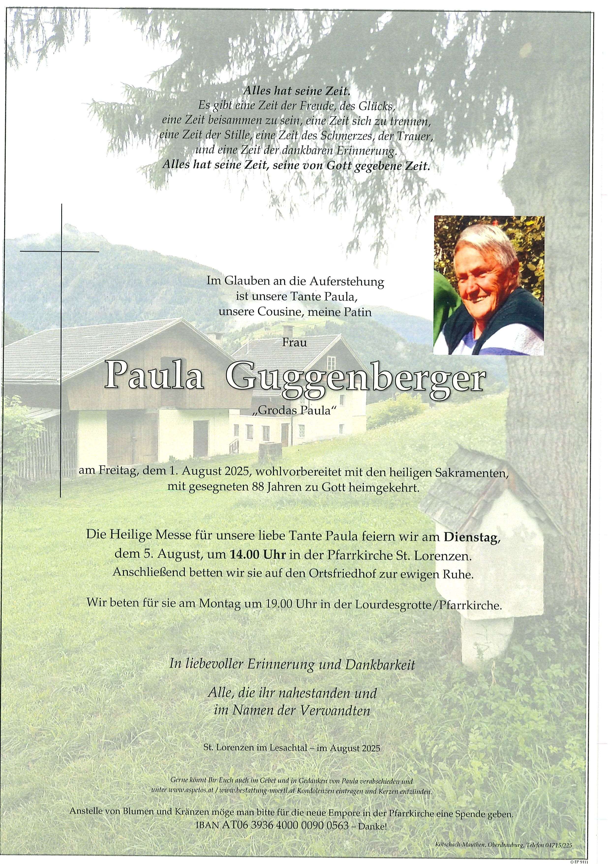Traueranzeige von Paula Guggenberger