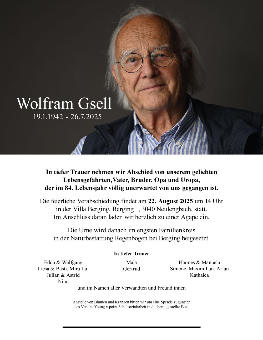 Traueranzeige von Wolfram Gsell