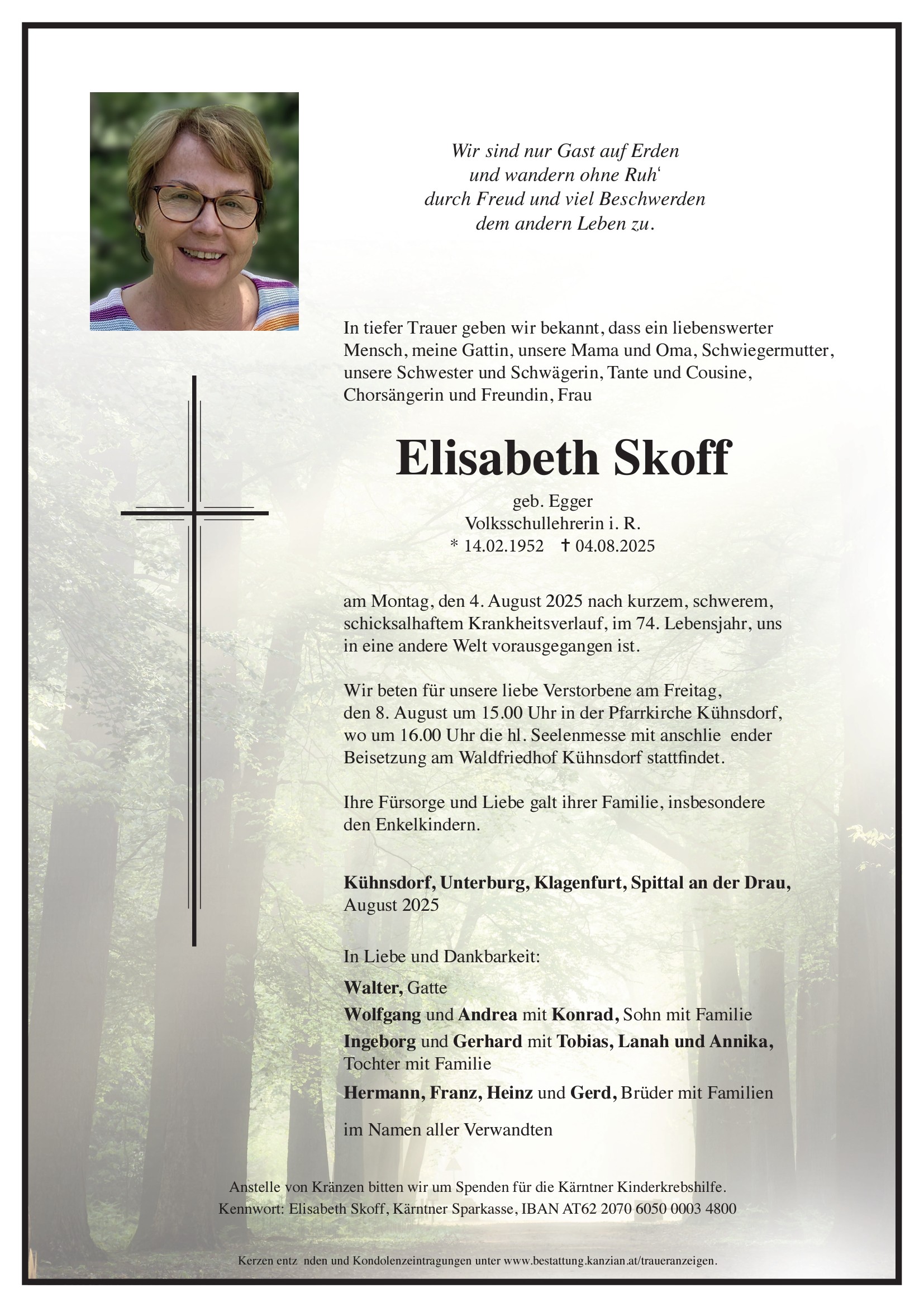 Traueranzeige von Elisabeth Skoff