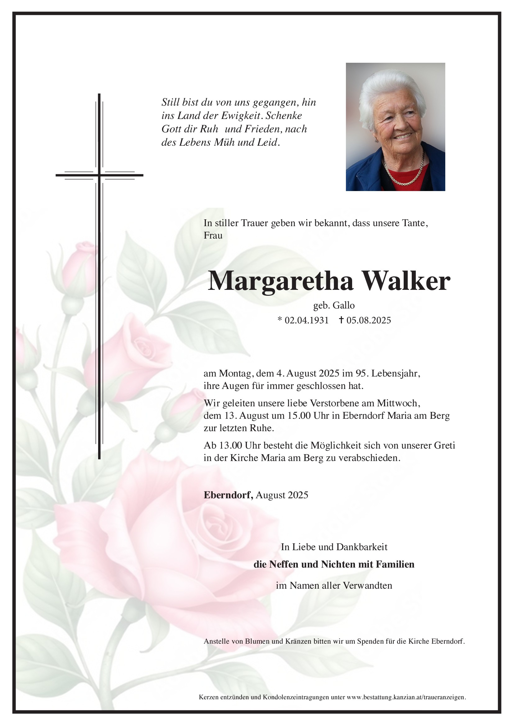 Traueranzeige von Margaretha Walker