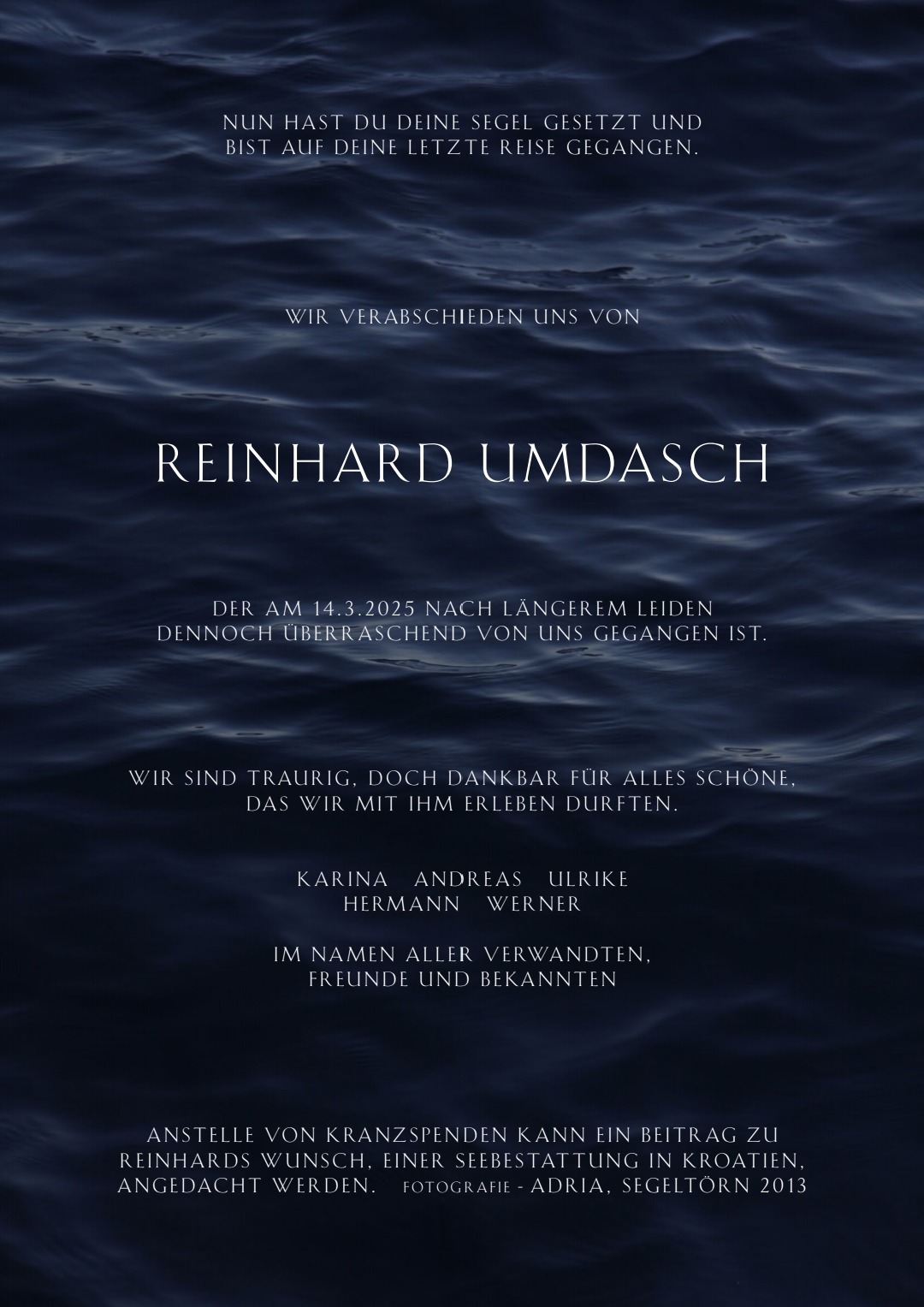Traueranzeige von Reinhard Umdasch