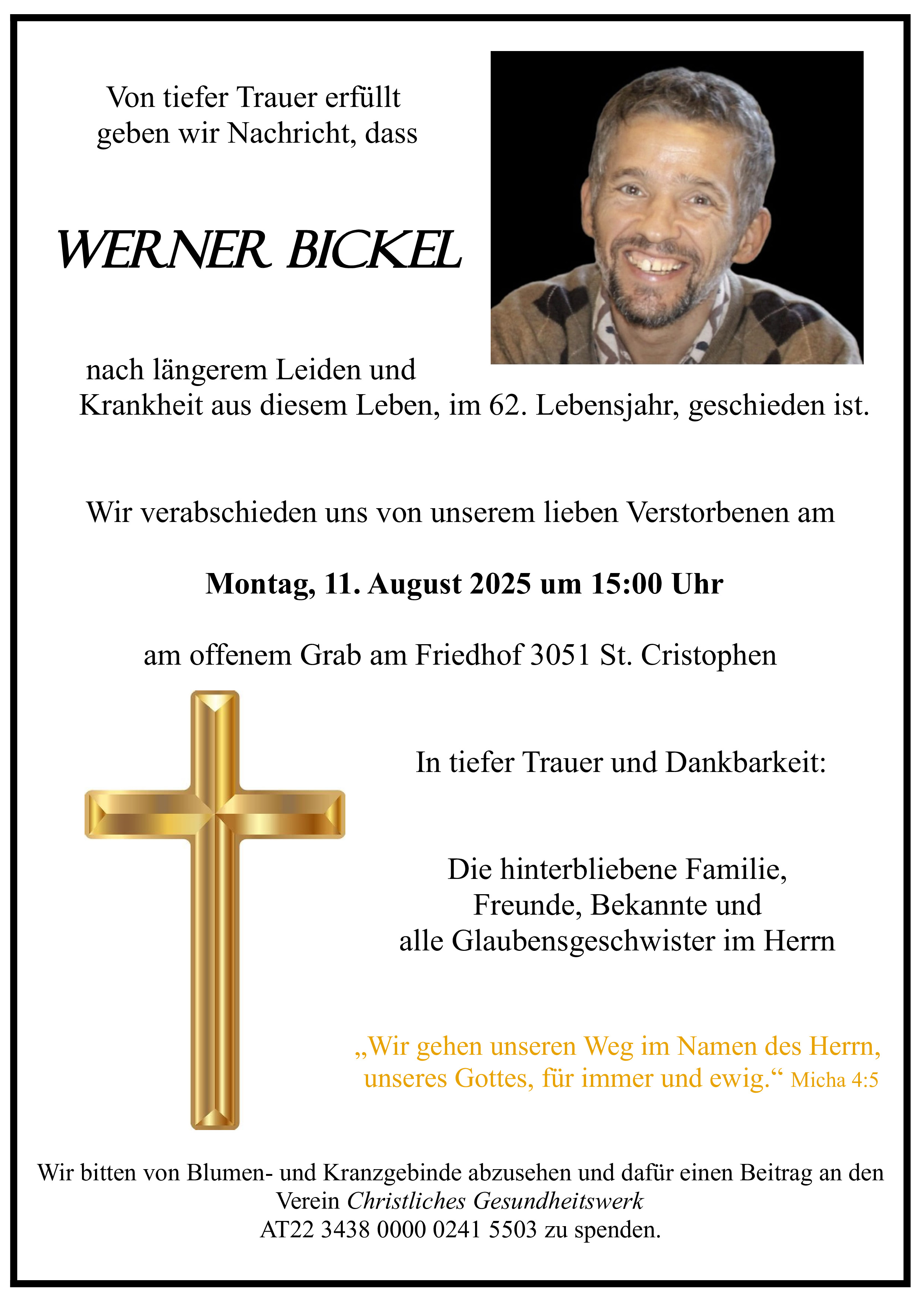 Traueranzeige von Werner Bickel