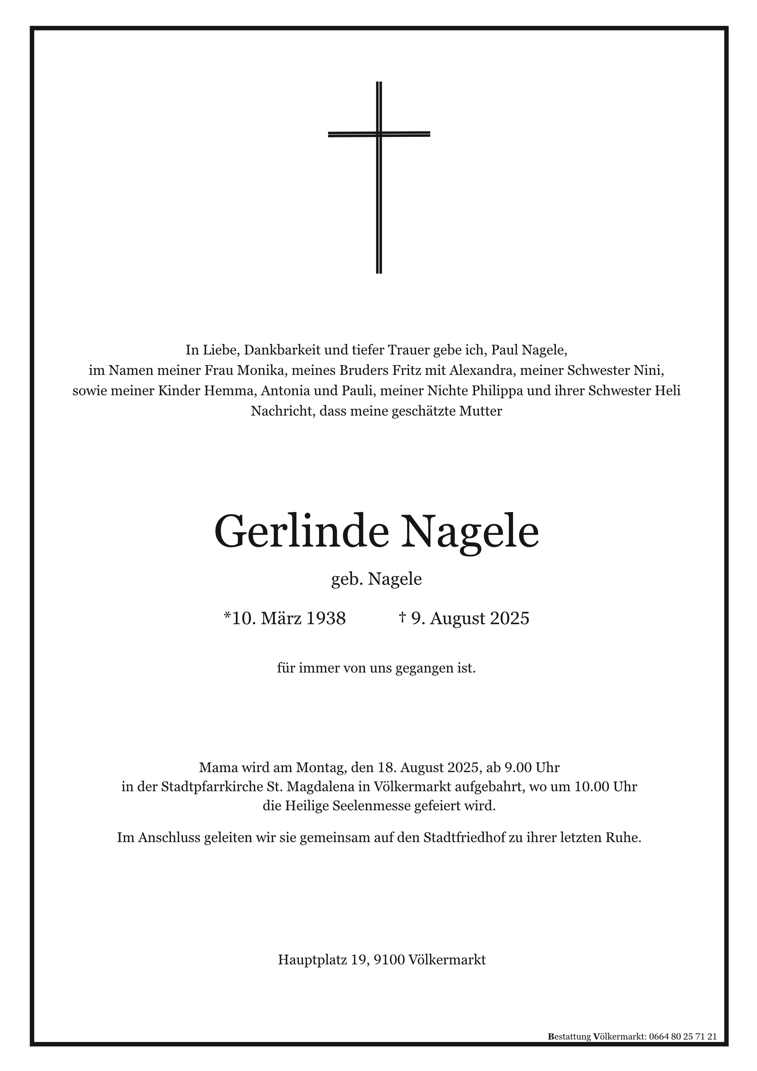 Traueranzeige von Gerlinde Nagele