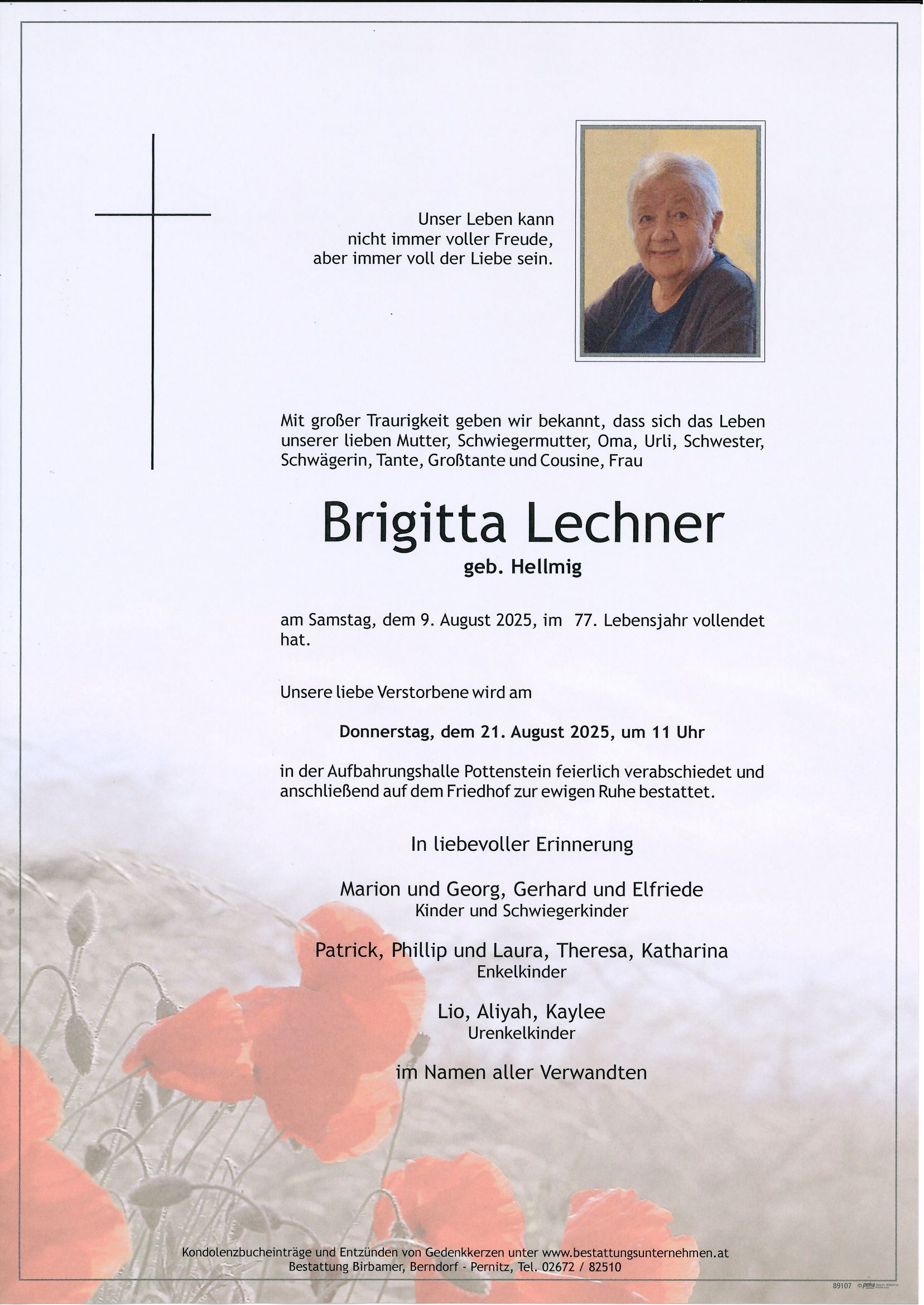 Traueranzeige von Brigitta Lechner