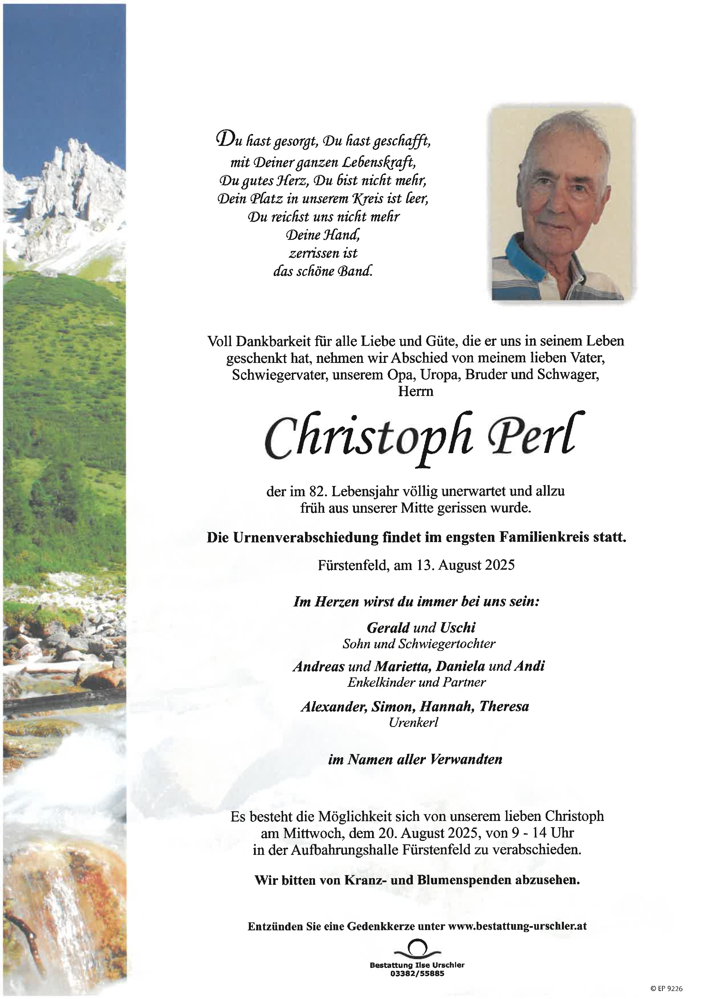 Traueranzeige von Christoph Perl