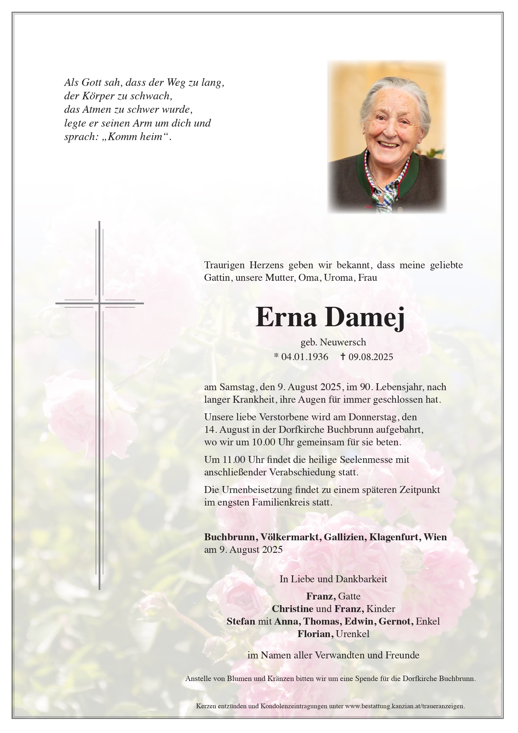 Traueranzeige von Erna Damej