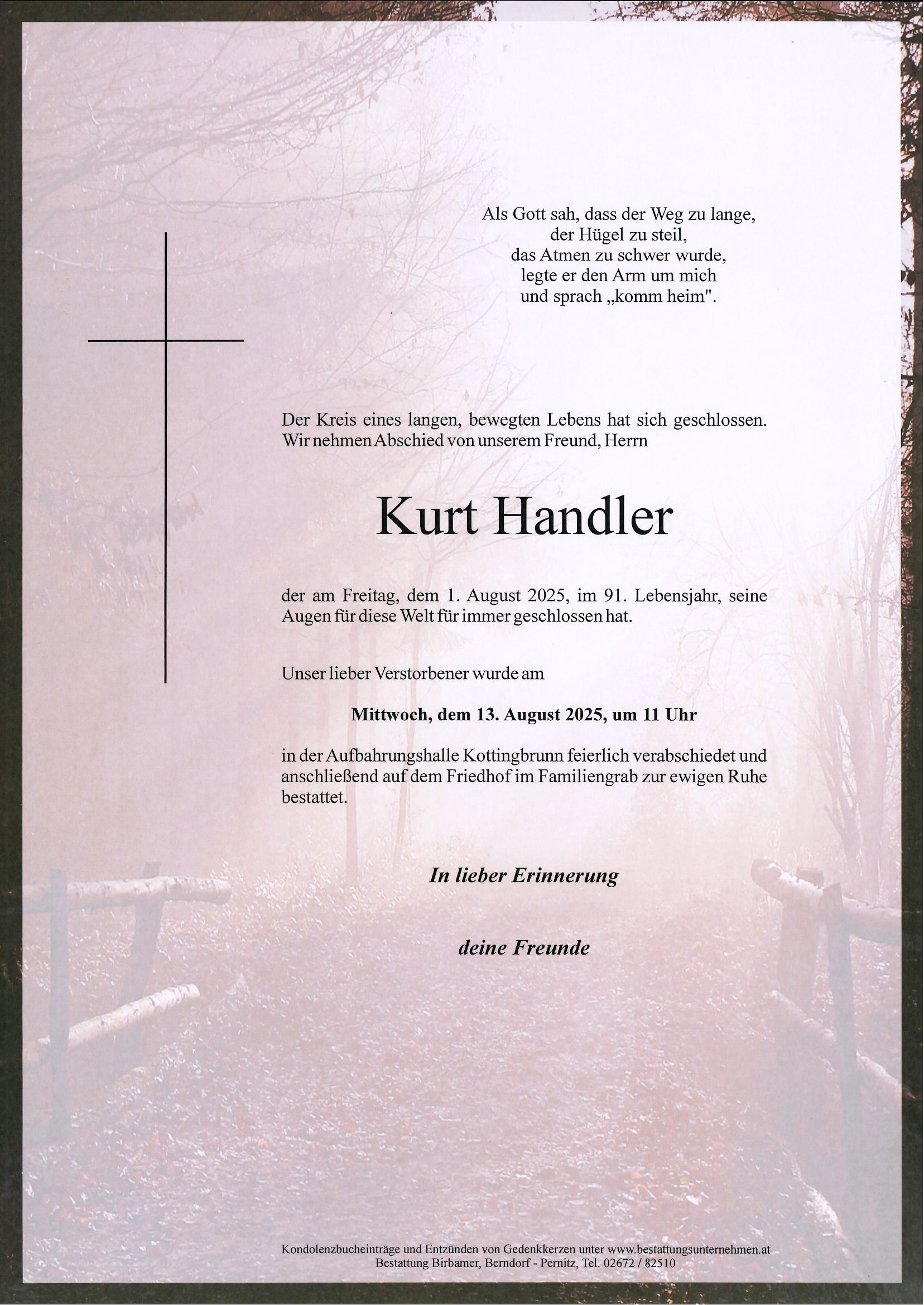 Traueranzeige von Kurt Handler