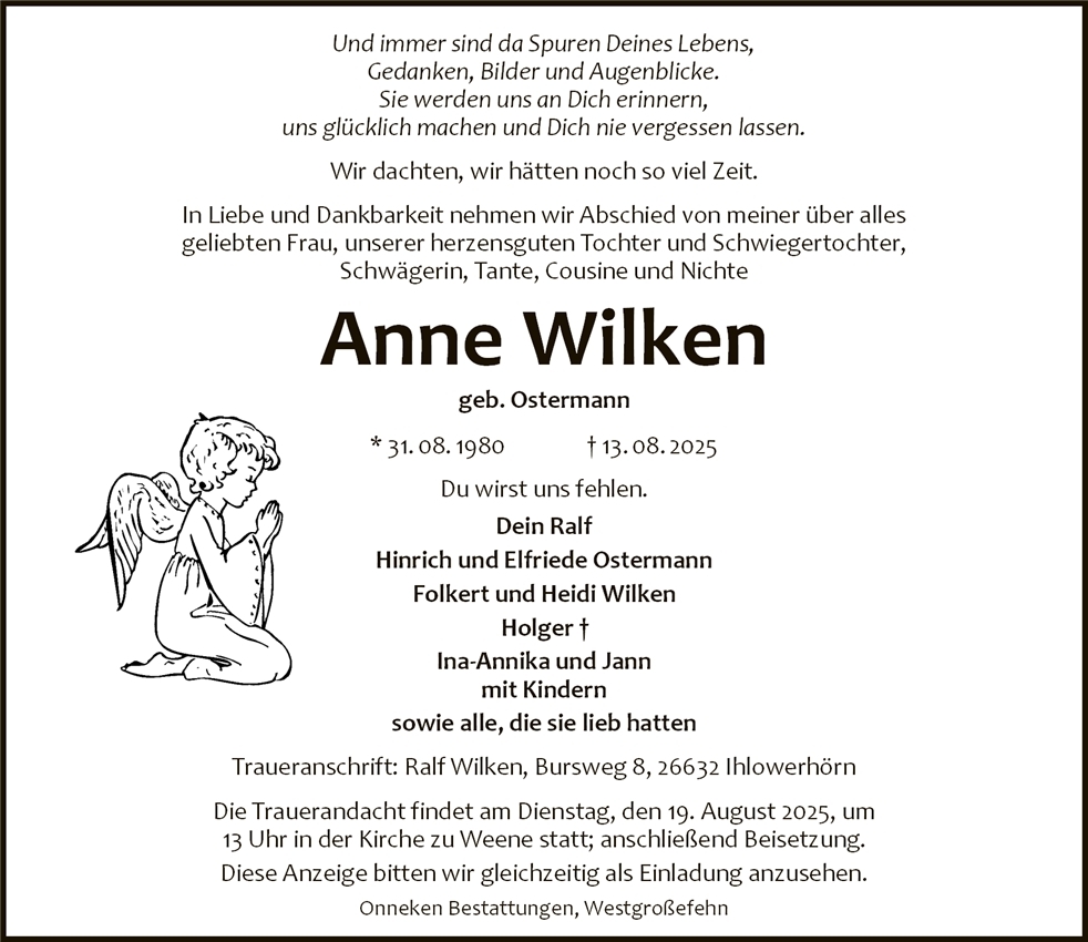 Traueranzeige von Anne Wilken