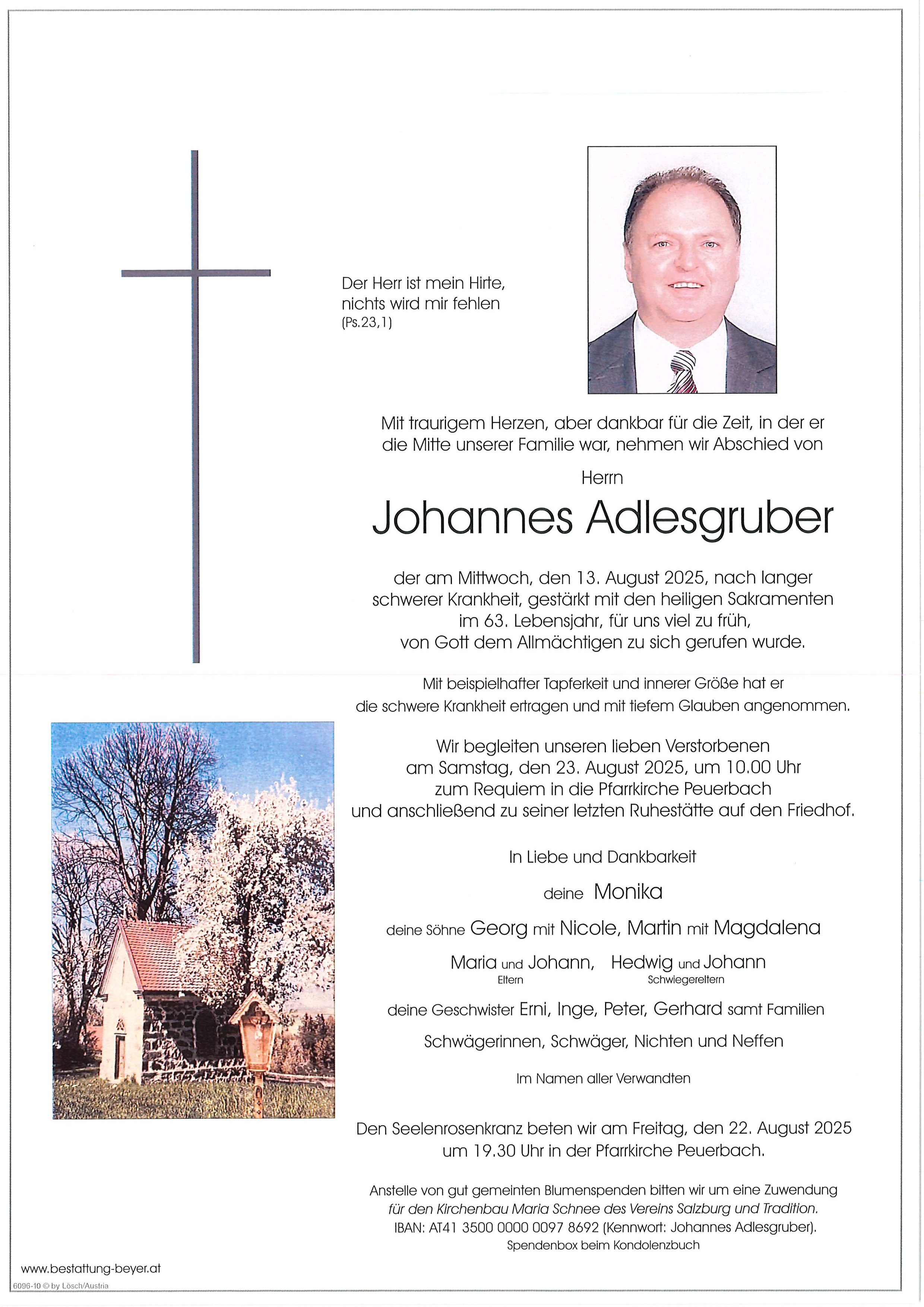 Traueranzeige von Johannes Adlesgruber