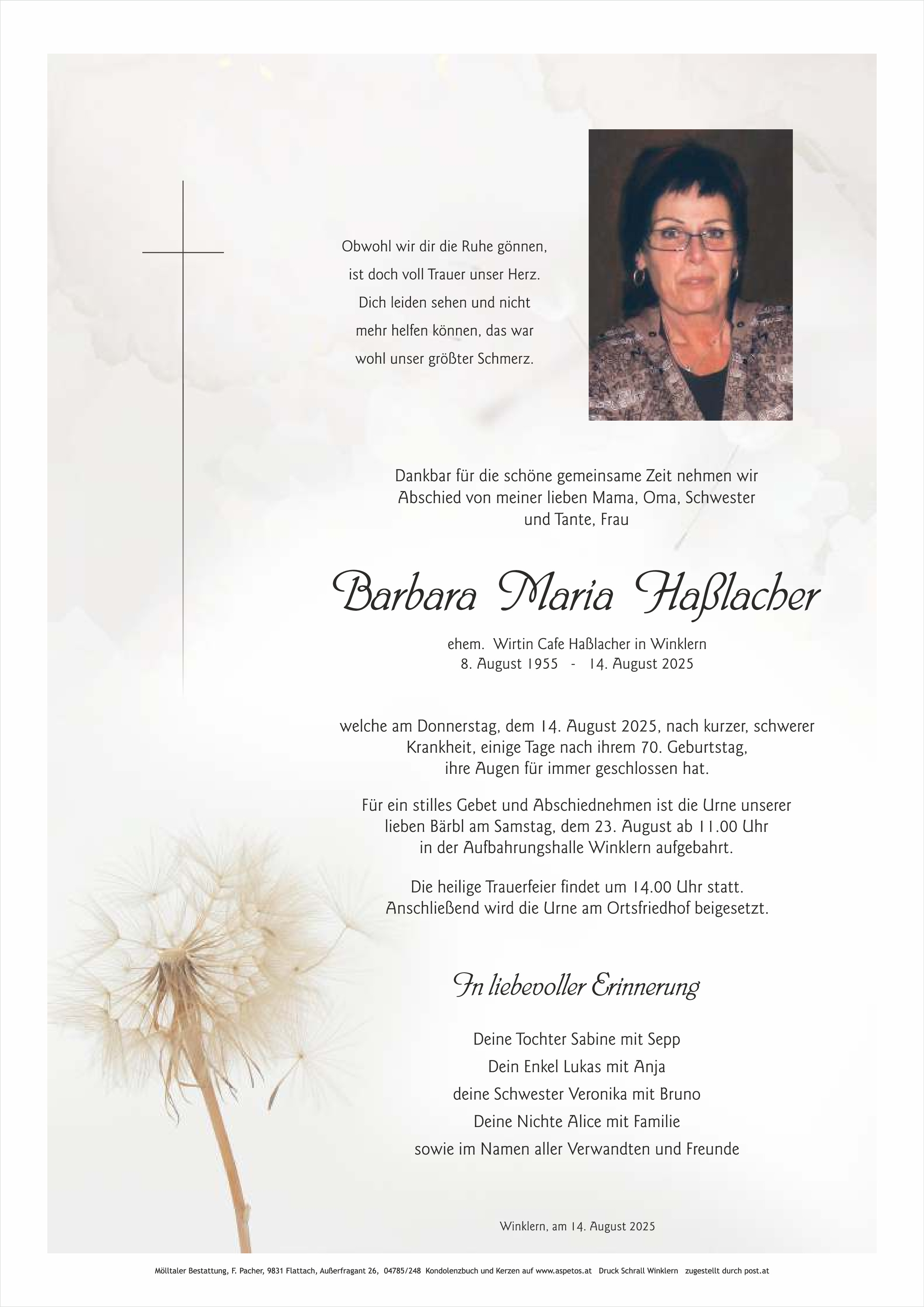 Traueranzeige von Barbara Hasslacher