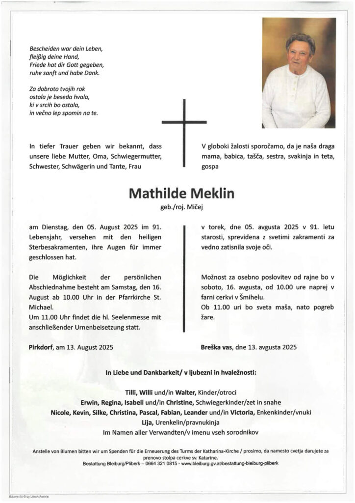 Traueranzeige von Mathilde Meklin