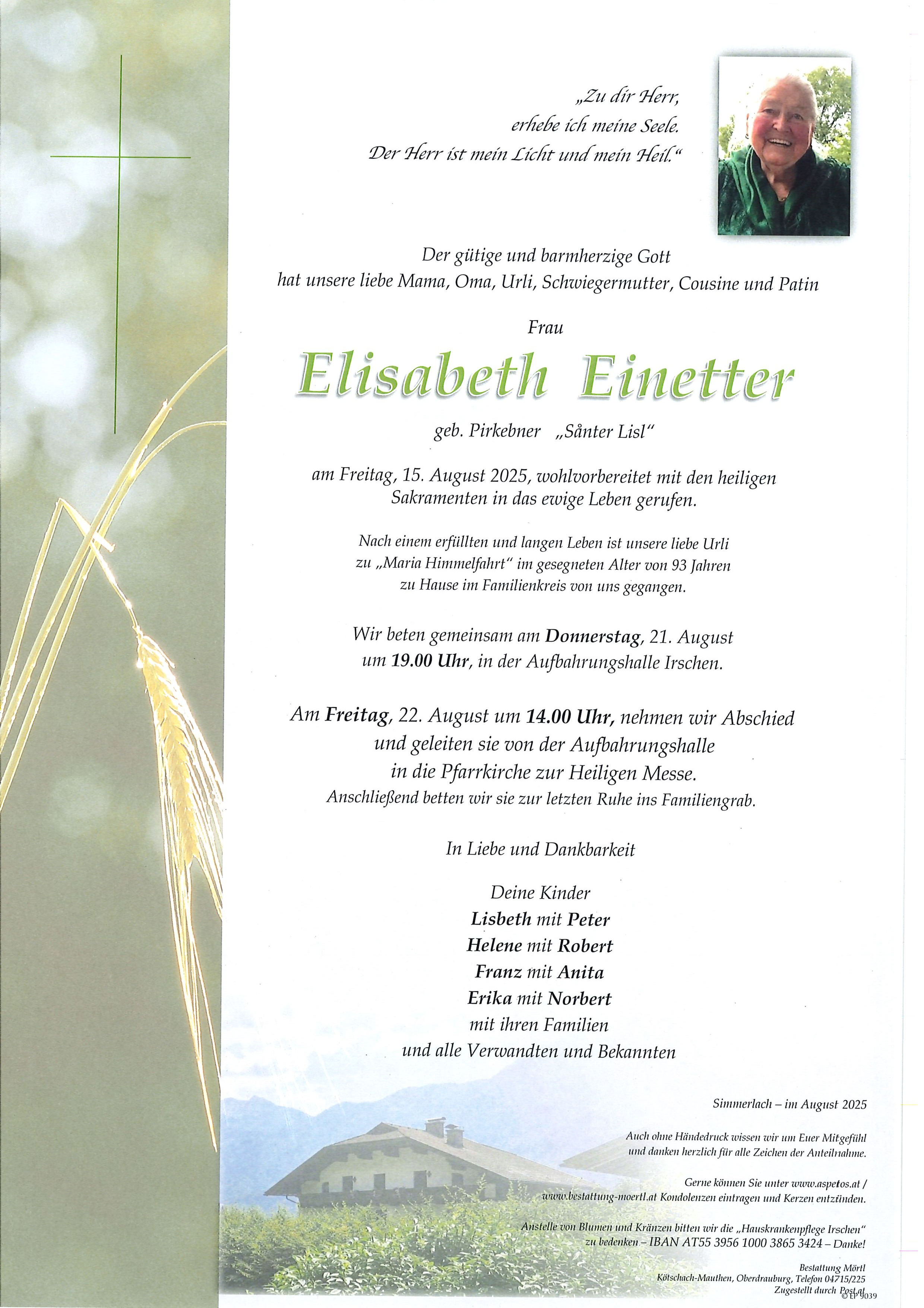 Traueranzeige von Elisabeth Einetter
