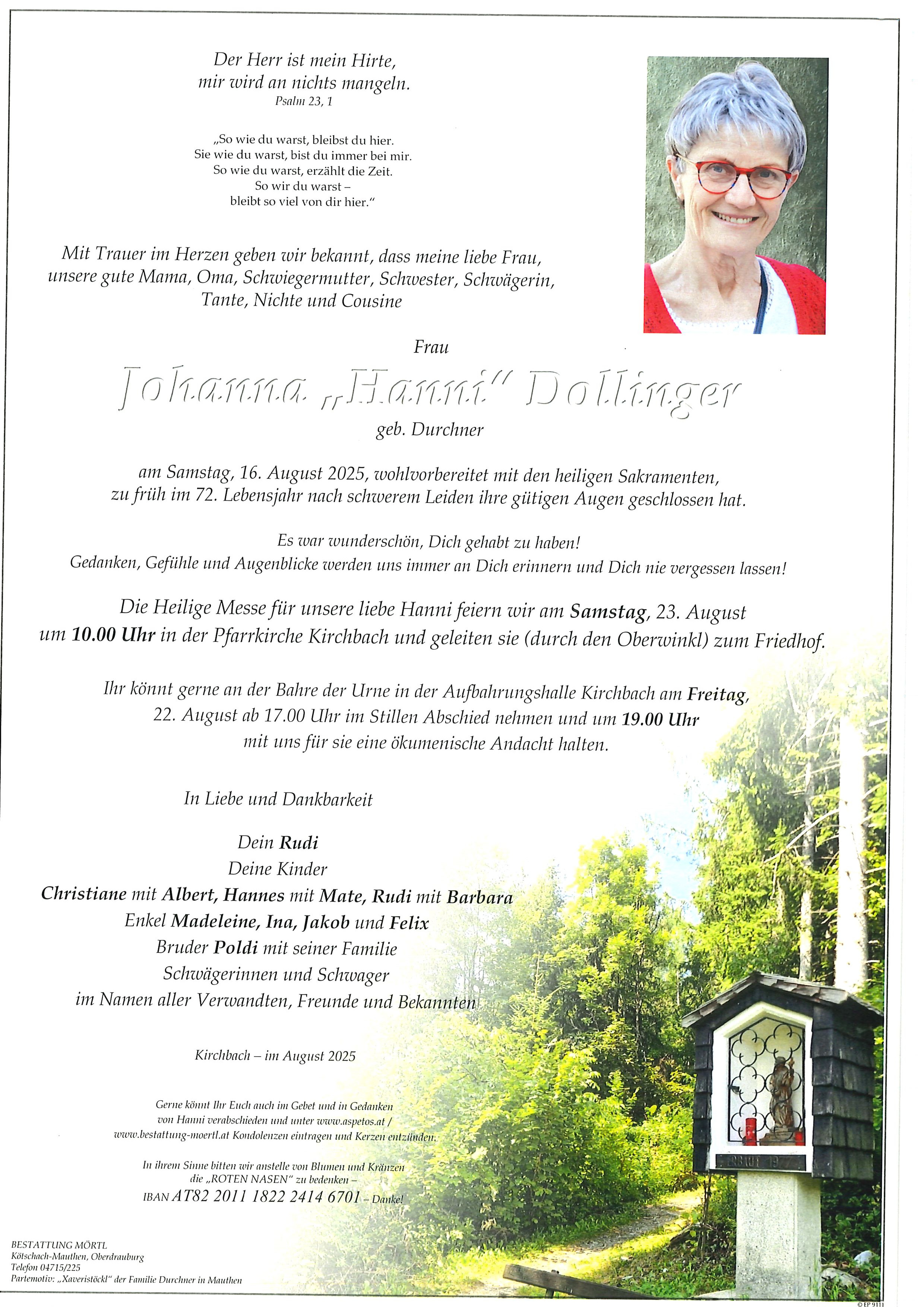 Traueranzeige von Johanna Dollinger