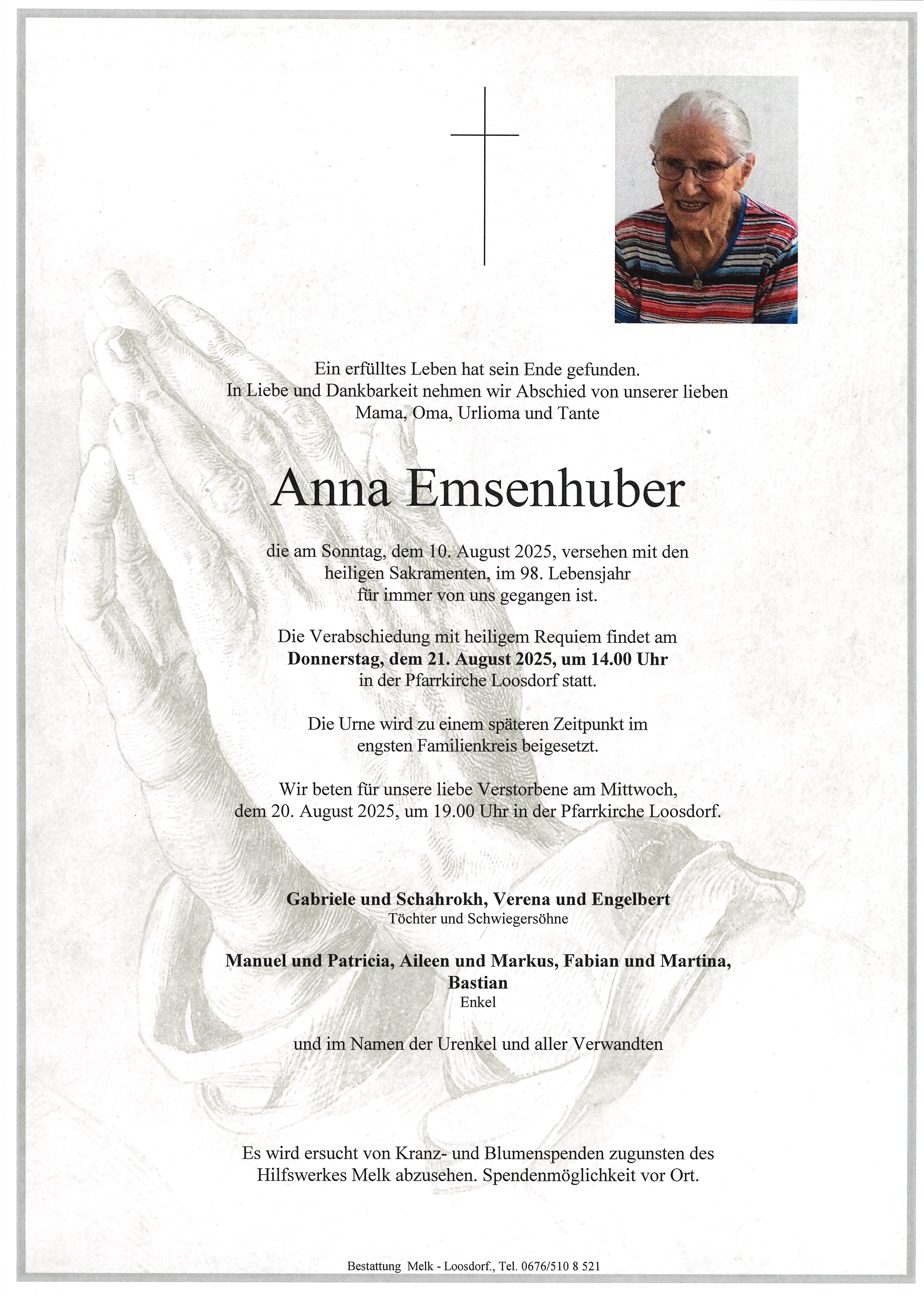 Traueranzeige von Anna Emsenhuber