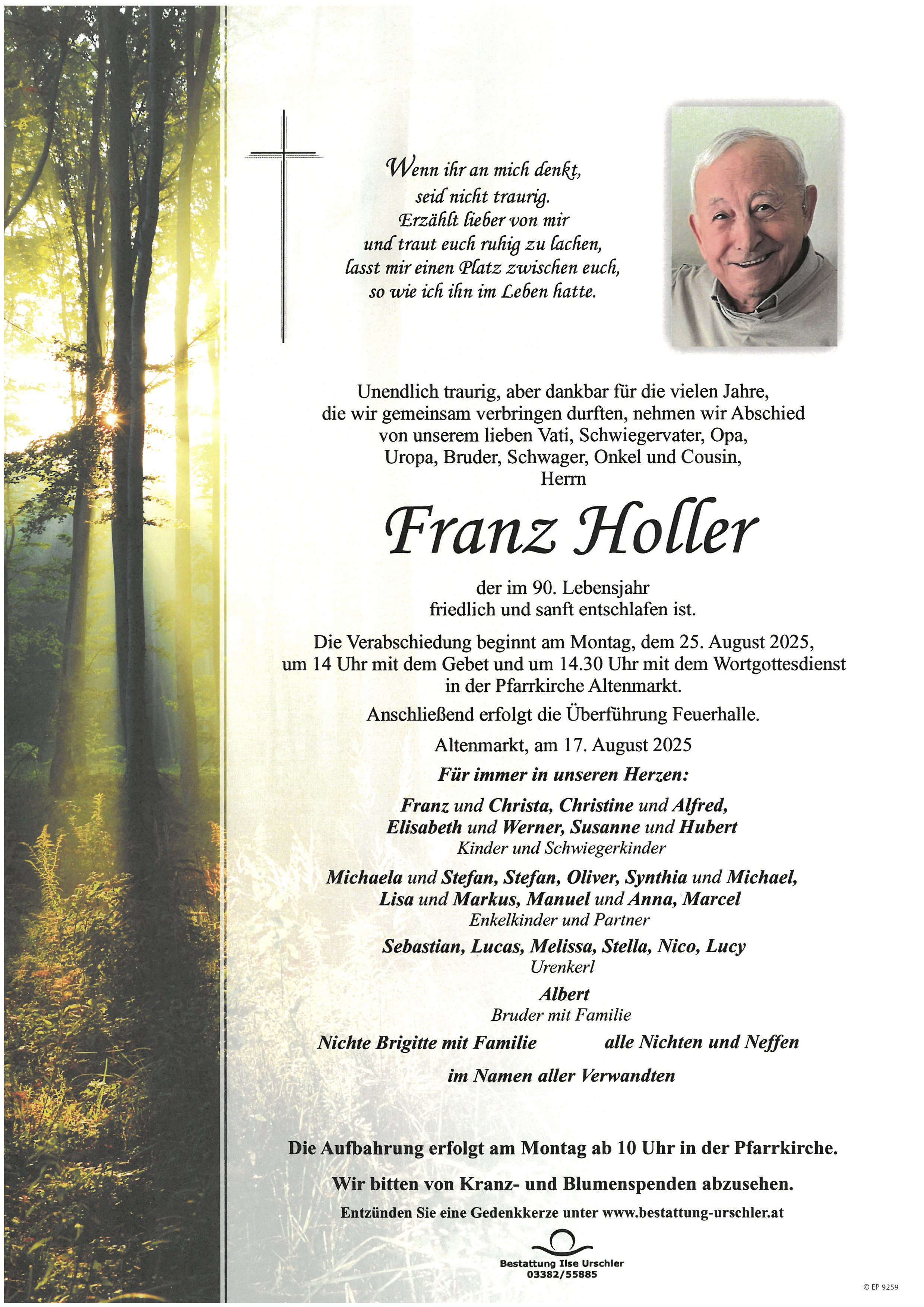 Traueranzeige von Franz Holler