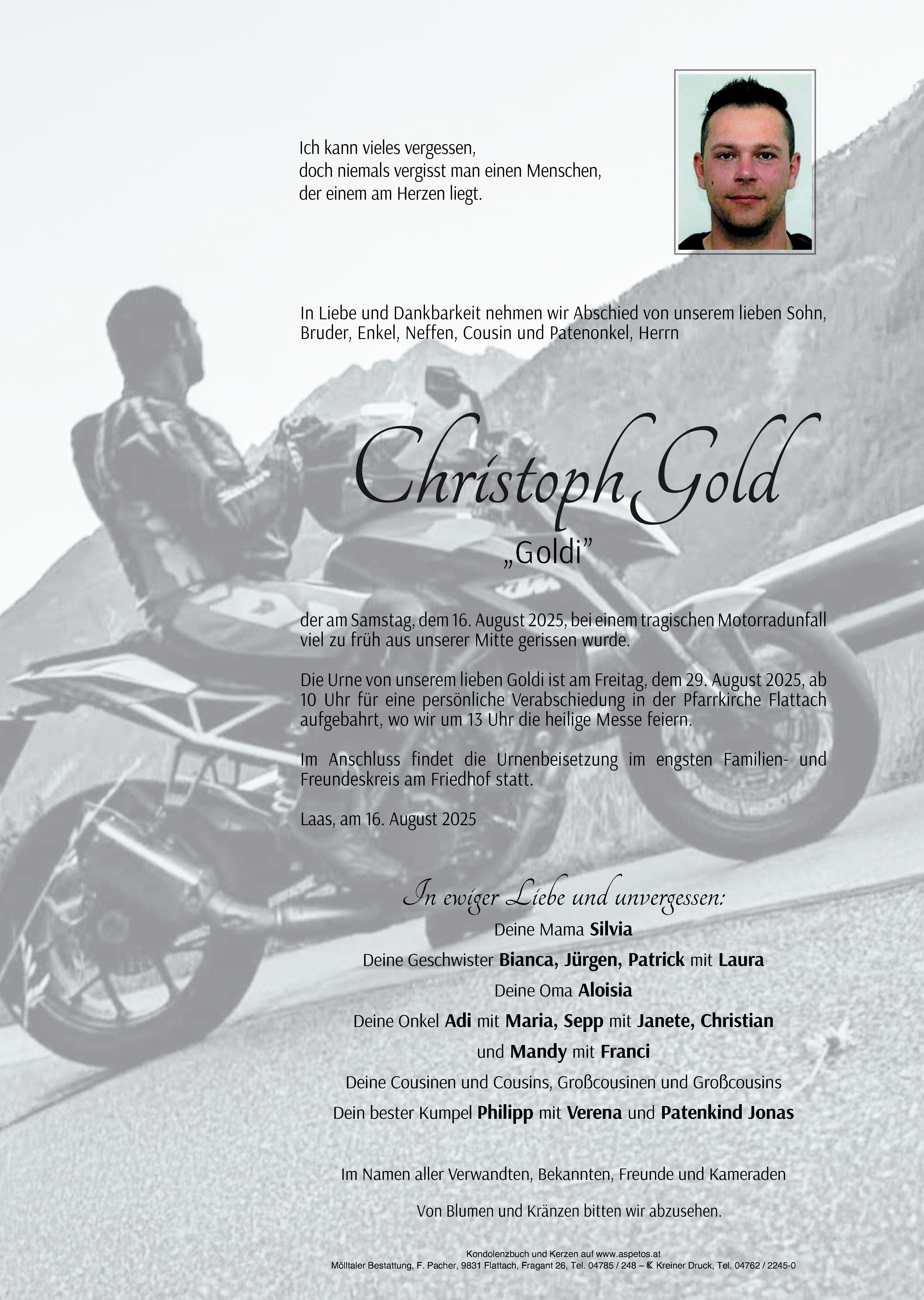 Traueranzeige von Christoph Gold