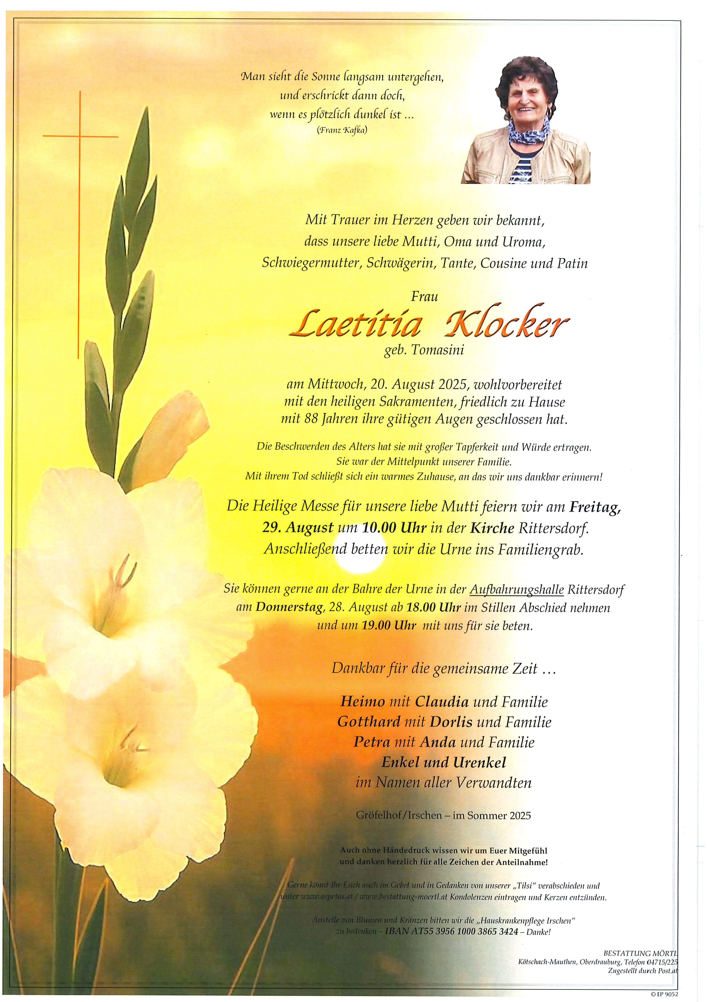 Traueranzeige von Laetitia Klocker